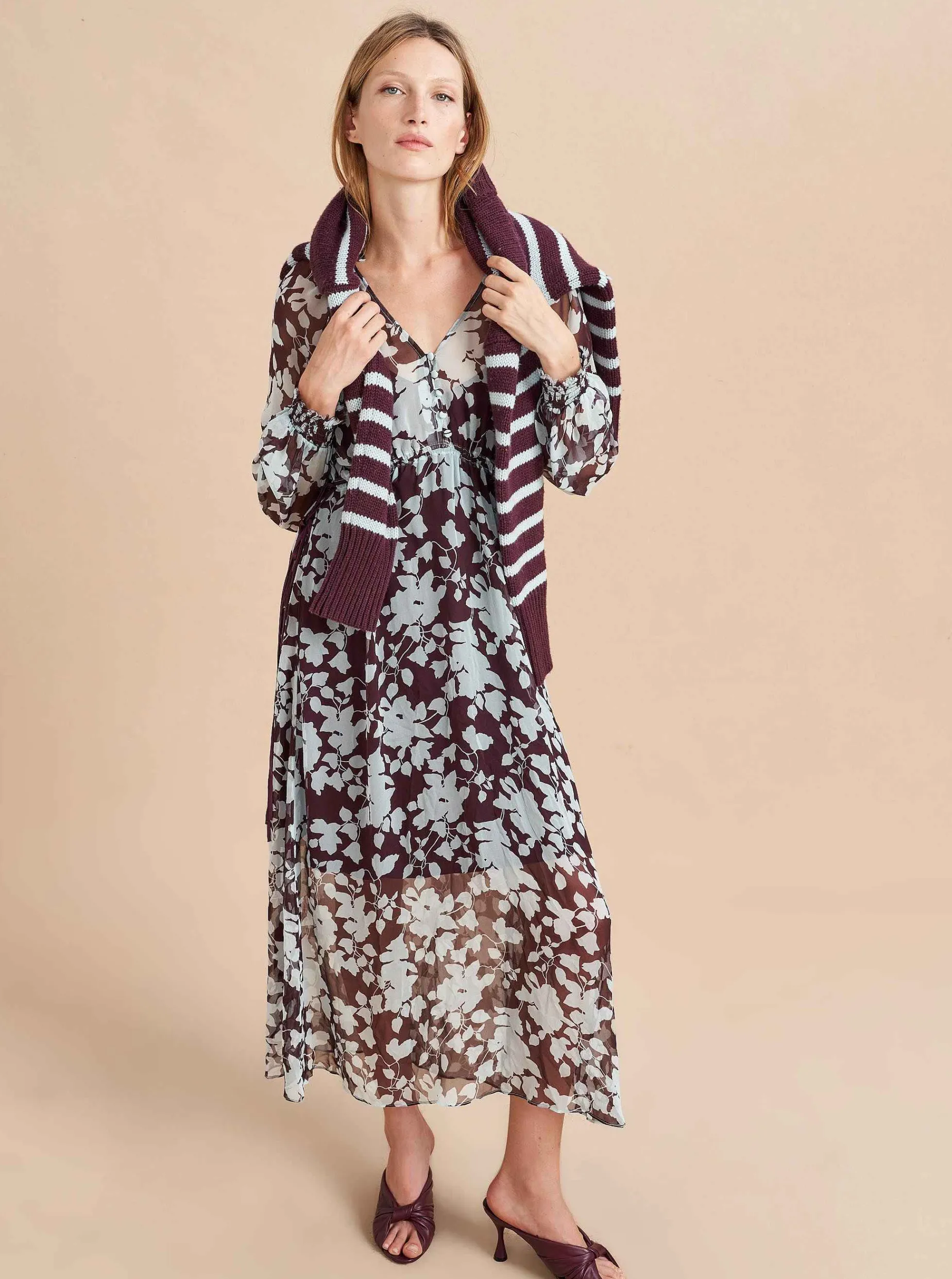 La Ligne Aleksandra Dress Pale-Blue/Dark-Plum Best Sale