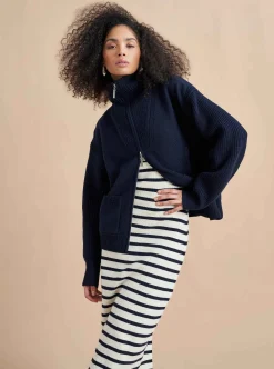 La Ligne Bastien Full Zip Sweater Navy New