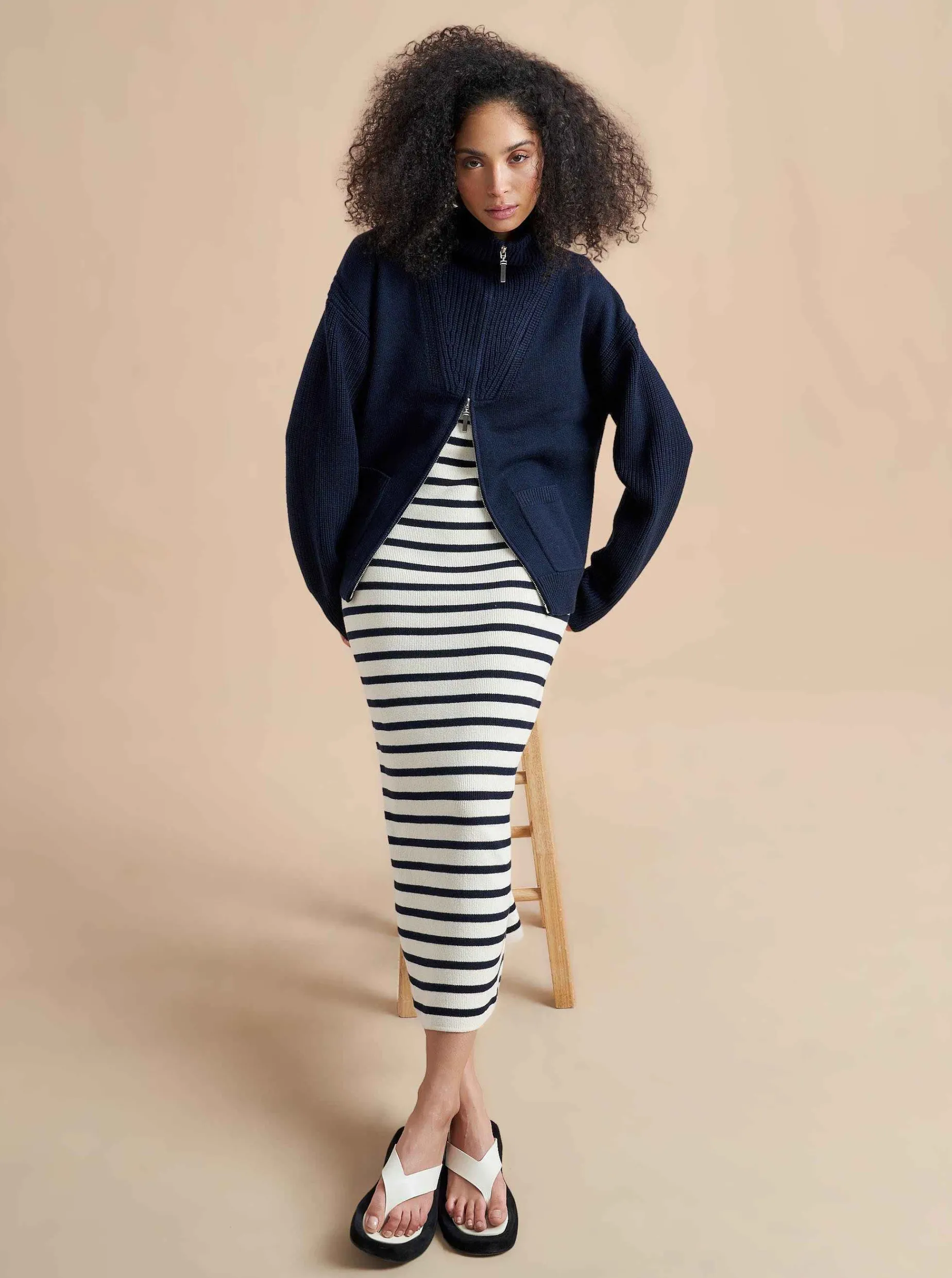 La Ligne Bastien Full Zip Sweater Navy New