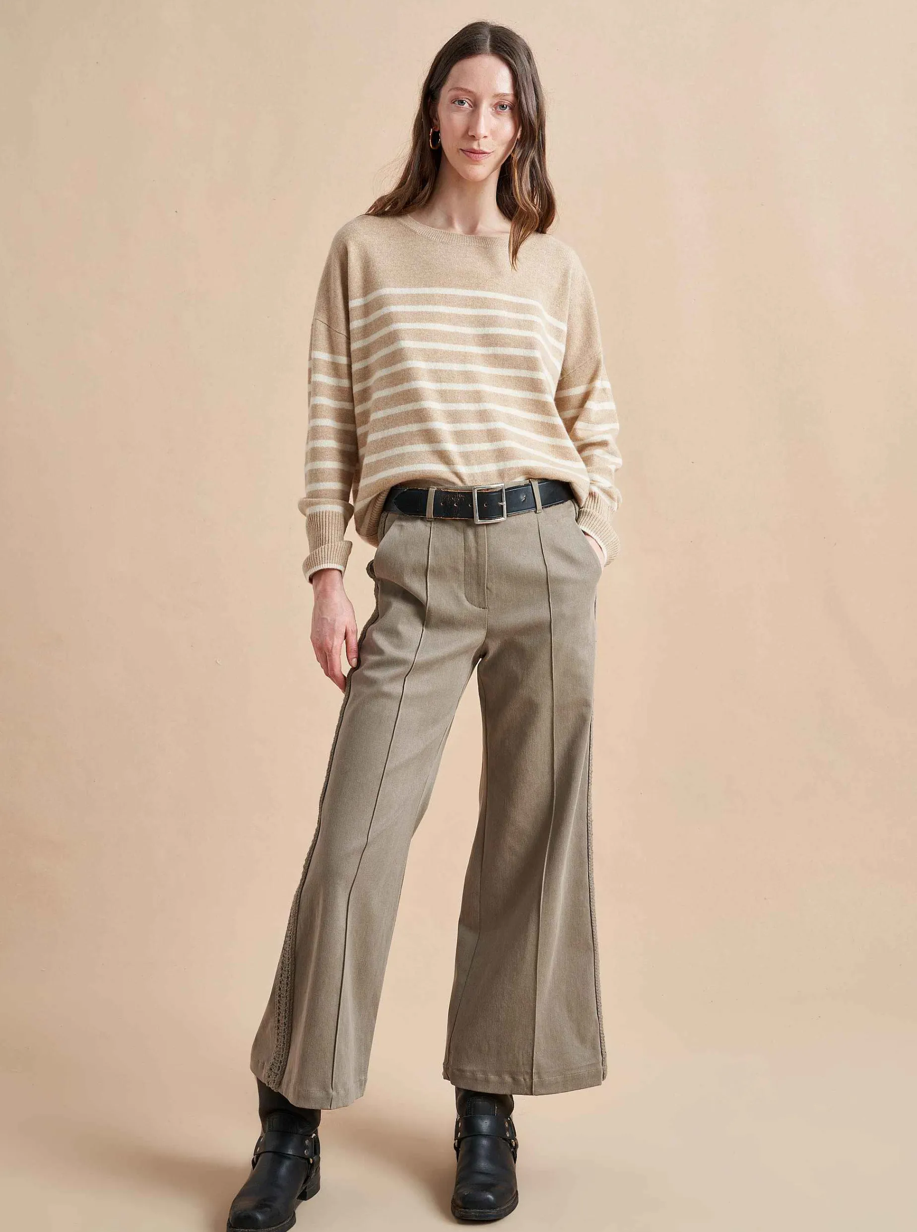 La Ligne Boyfriend Lean Lines Sweater Camel/Cream Outlet