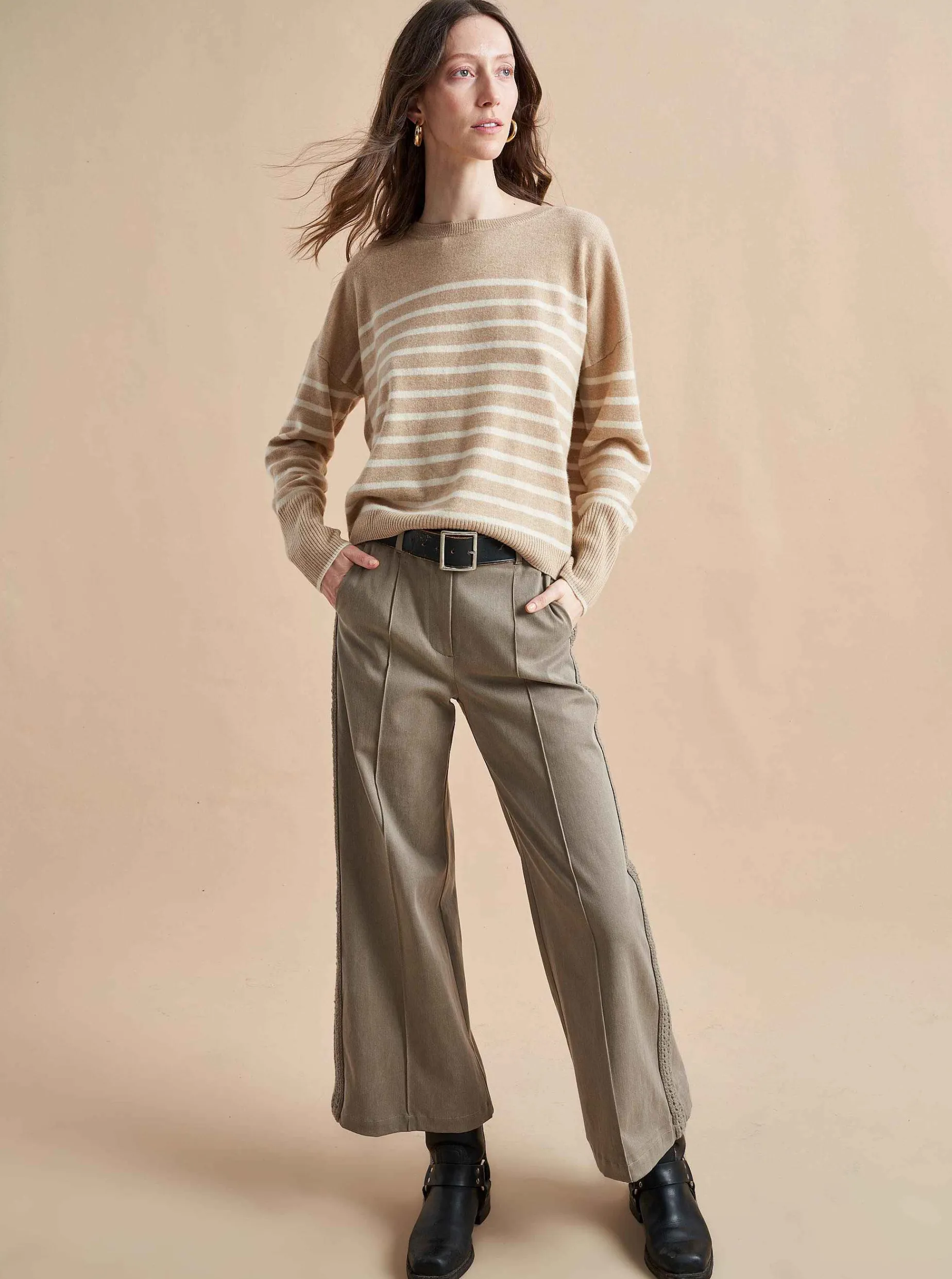 La Ligne Boyfriend Lean Lines Sweater Camel/Cream Outlet