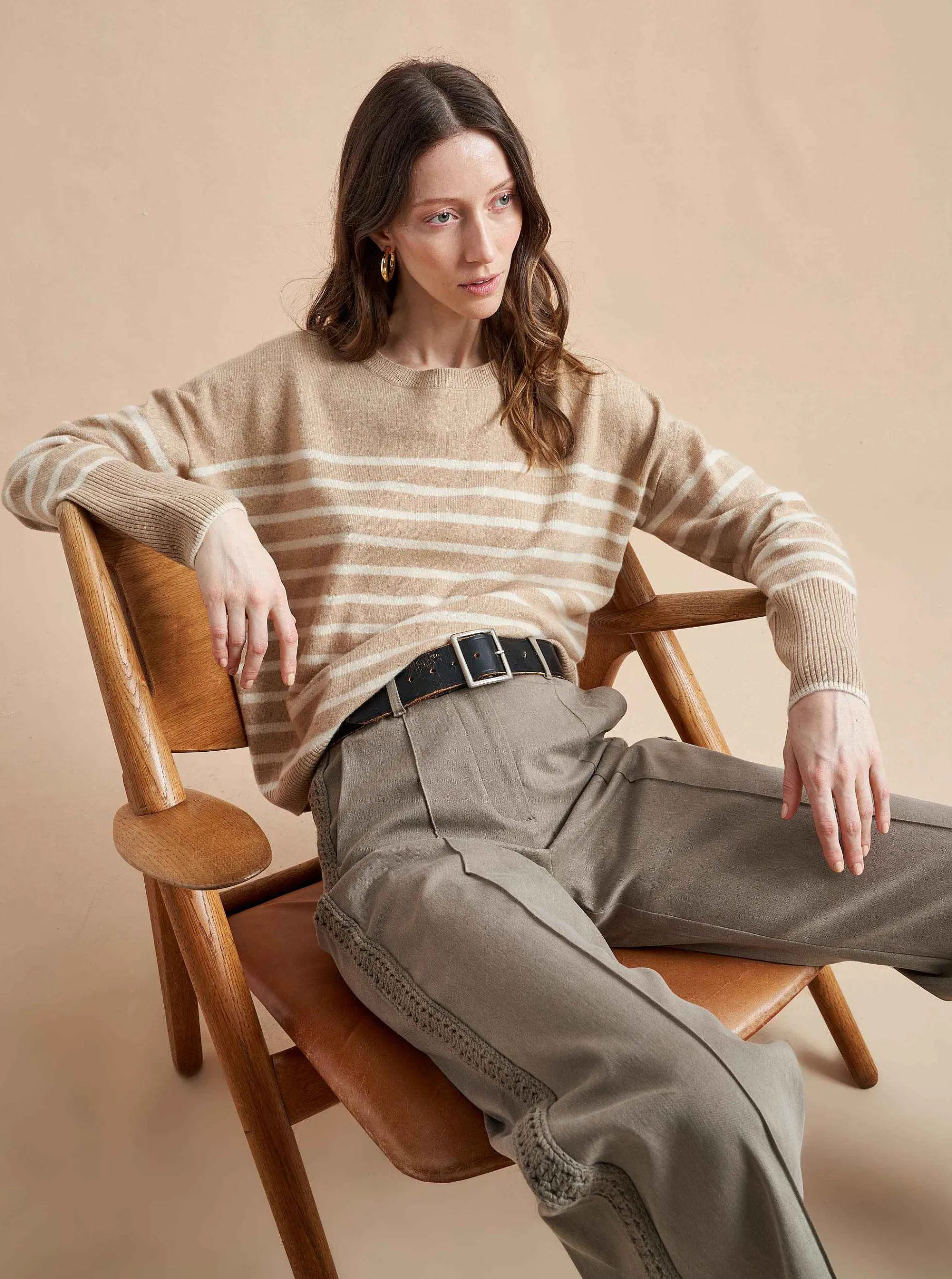 La Ligne Boyfriend Lean Lines Sweater Camel/Cream Outlet