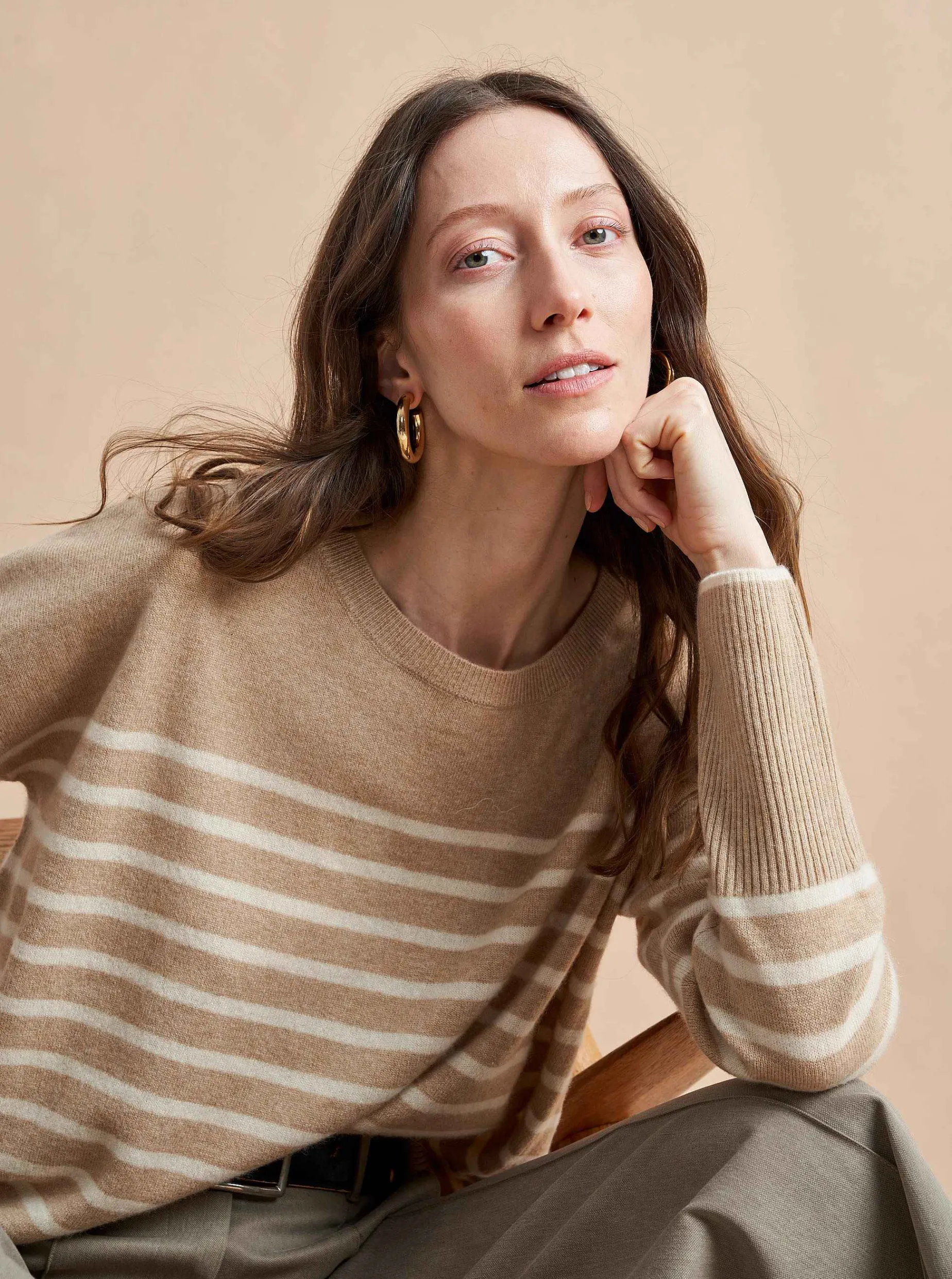 La Ligne Boyfriend Lean Lines Sweater Camel/Cream Outlet