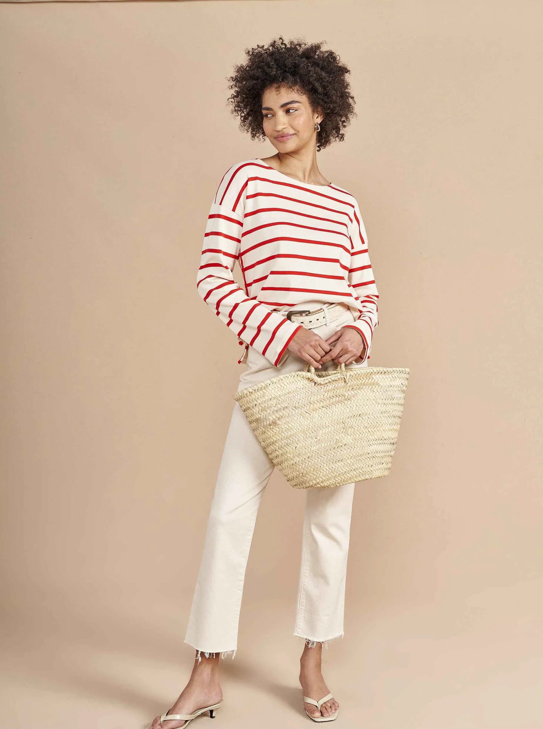 La Ligne Breton Long Sleeve Tee Cream/Poppy Outlet