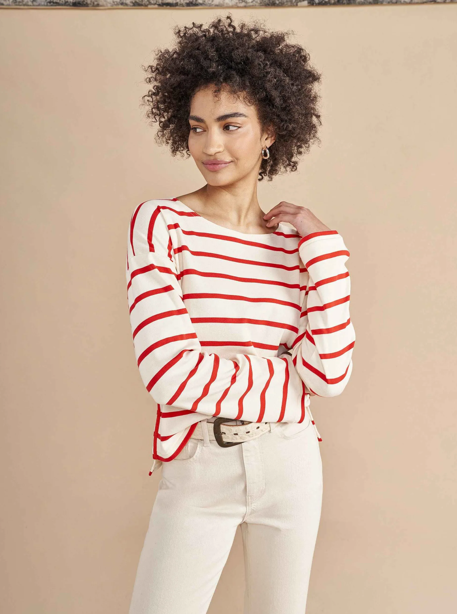 La Ligne Breton Long Sleeve Tee Cream/Poppy Outlet