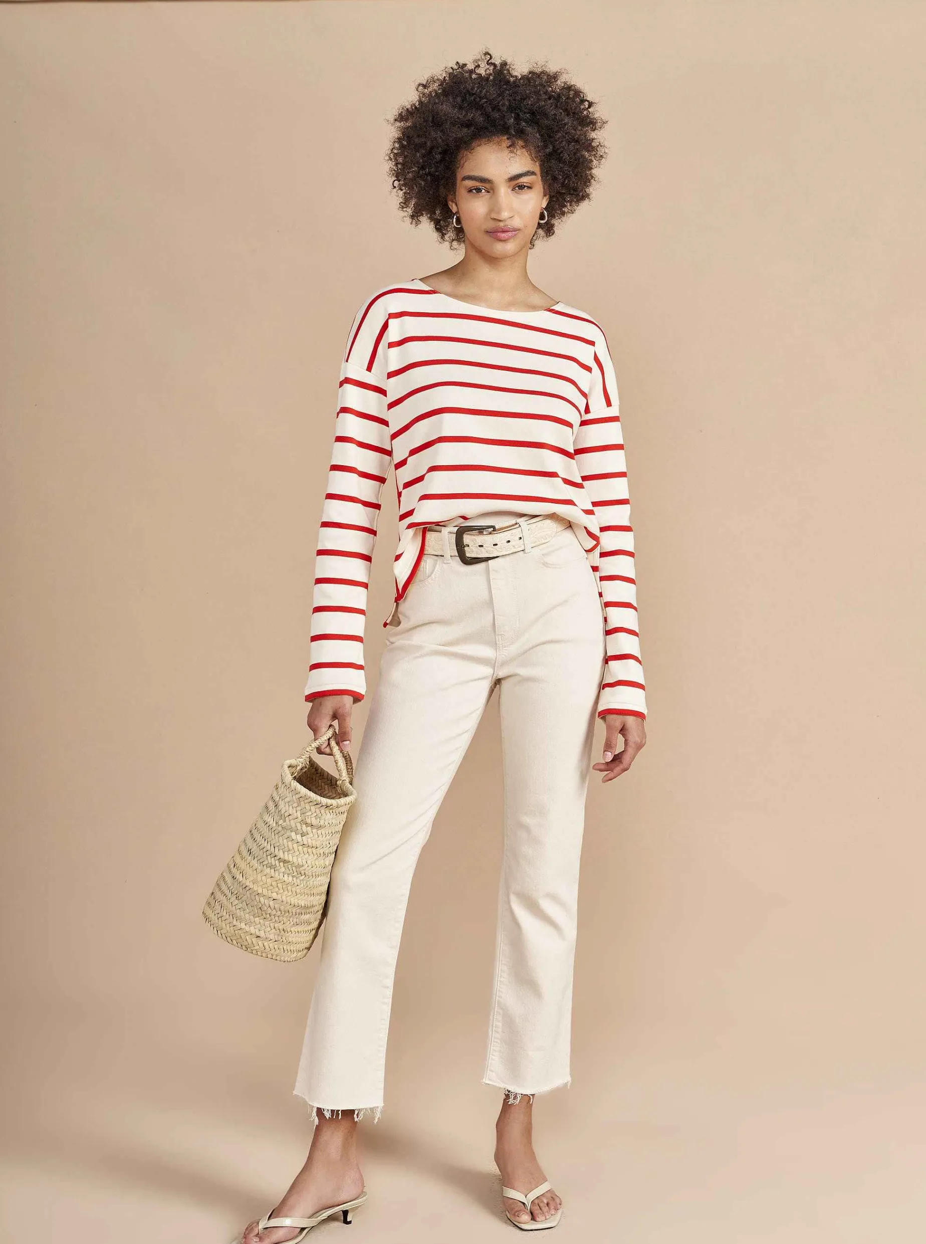 La Ligne Breton Long Sleeve Tee Cream/Poppy Outlet
