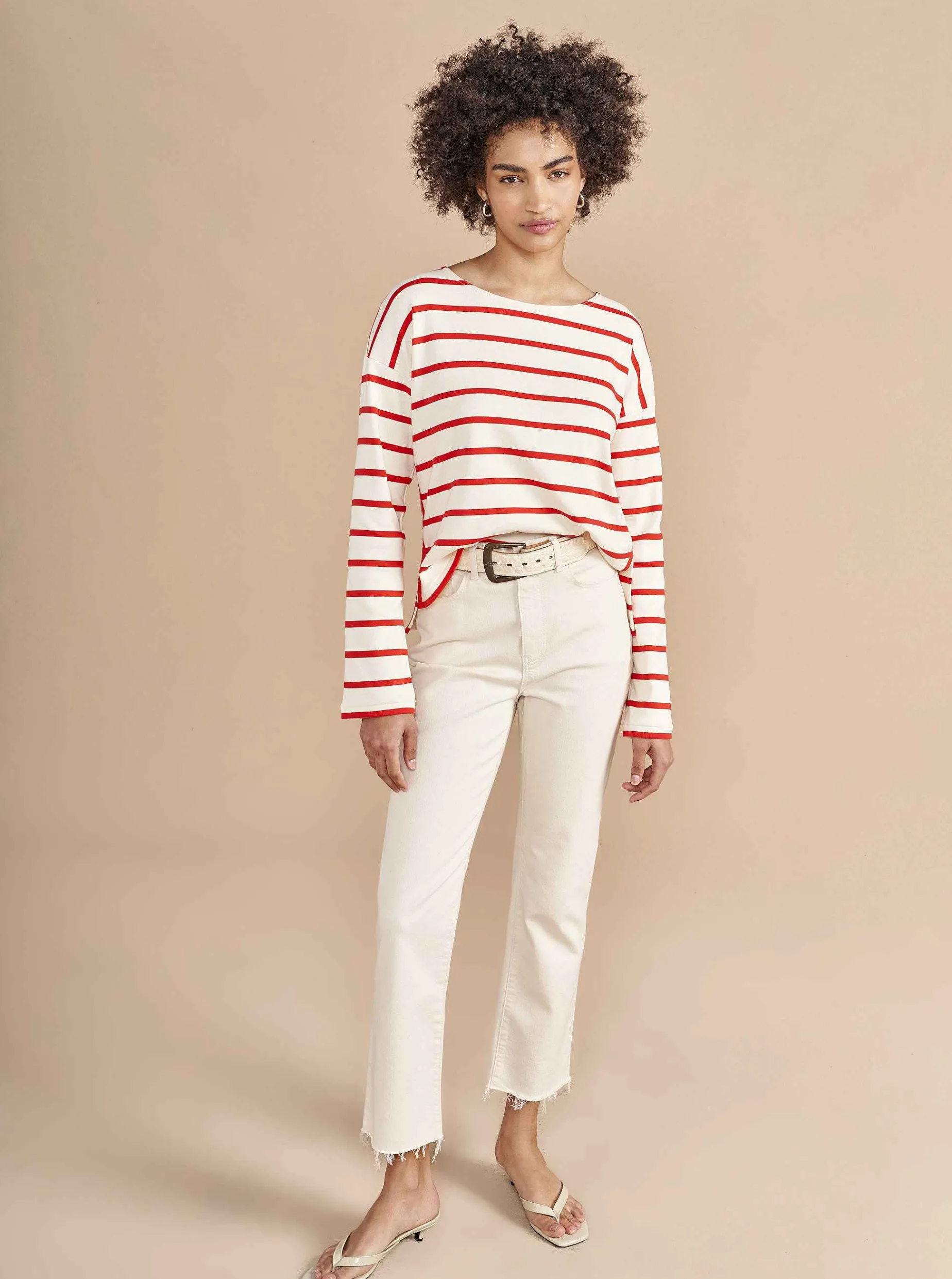 La Ligne Breton Long Sleeve Tee Cream/Poppy Outlet