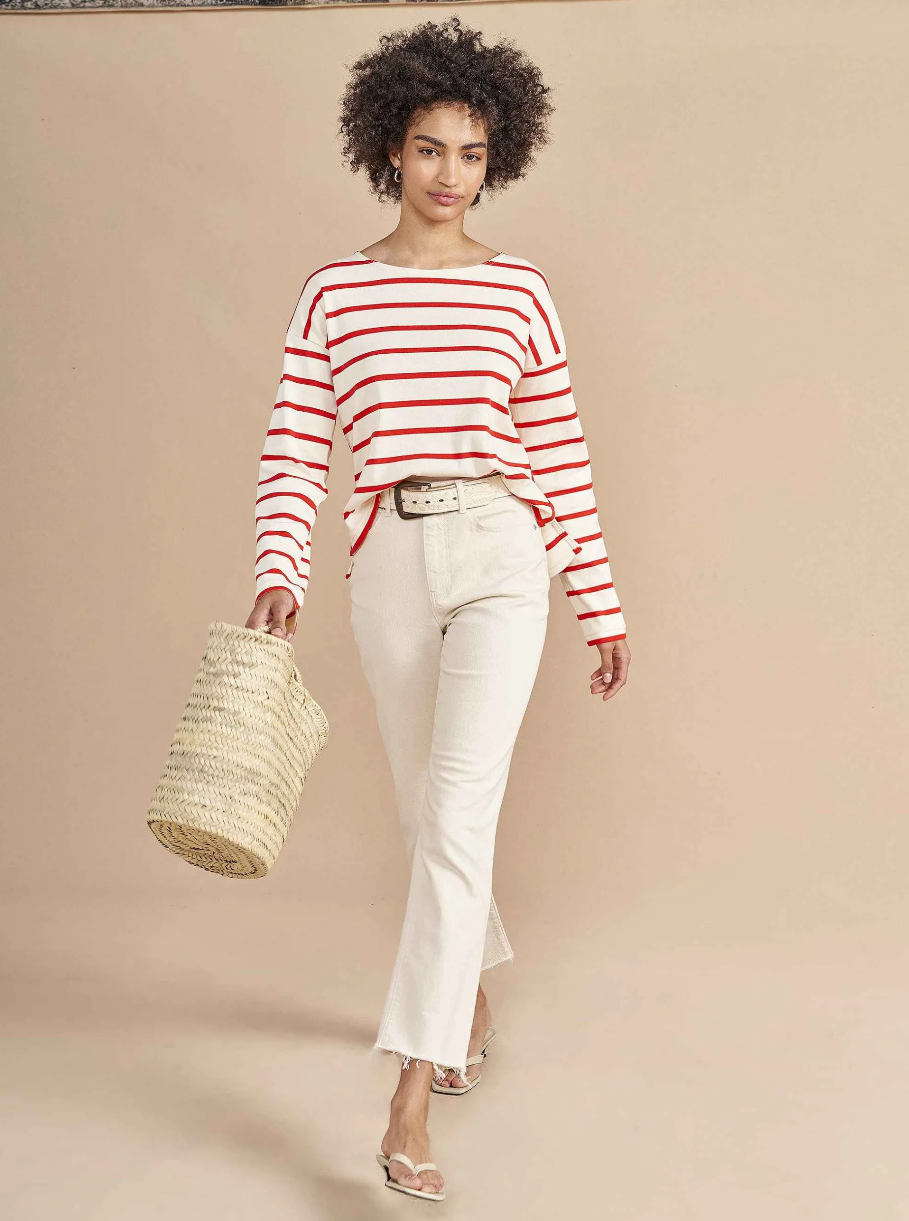 La Ligne Breton Long Sleeve Tee Cream/Poppy Outlet