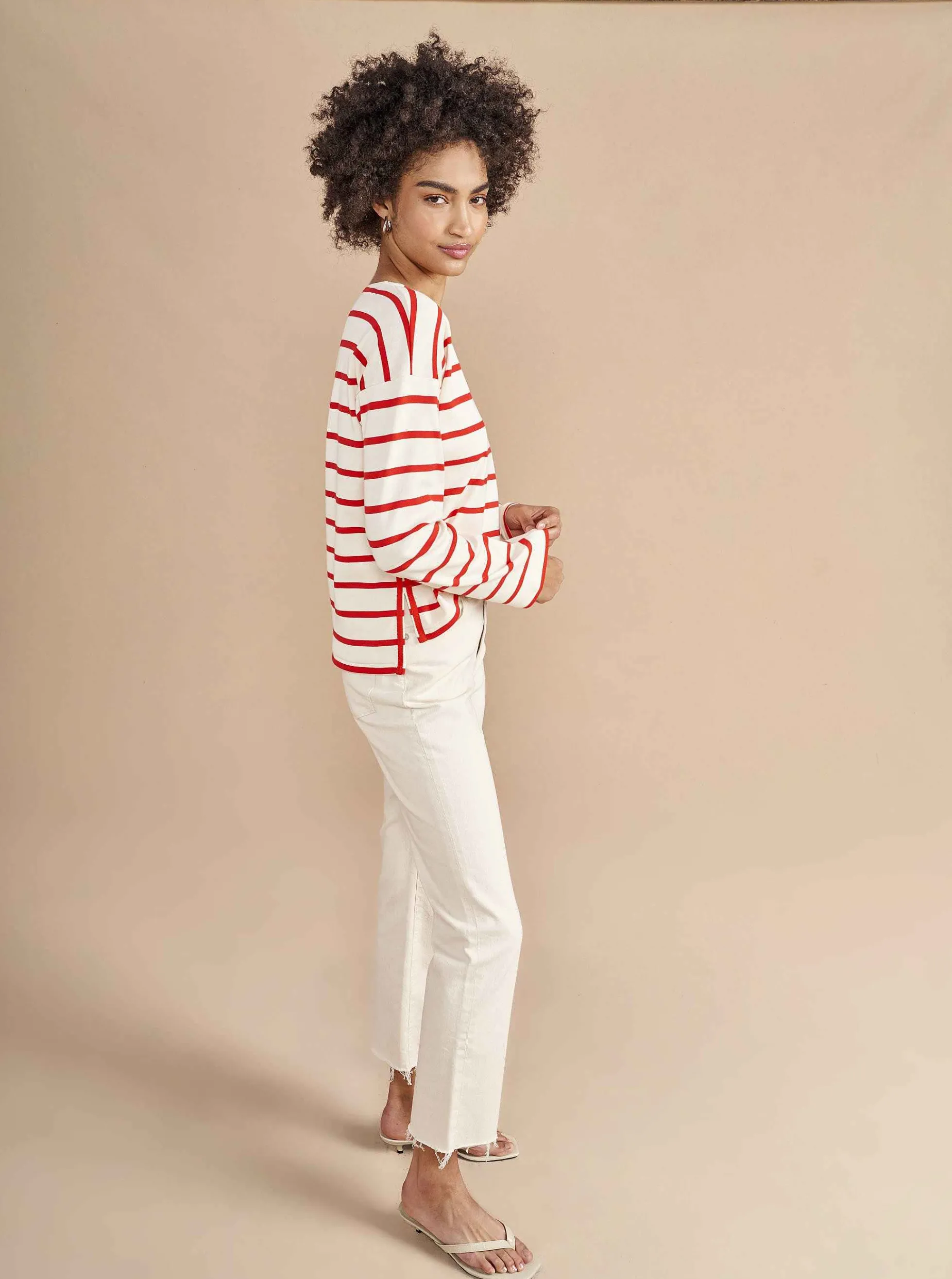 La Ligne Breton Long Sleeve Tee Cream/Poppy Outlet