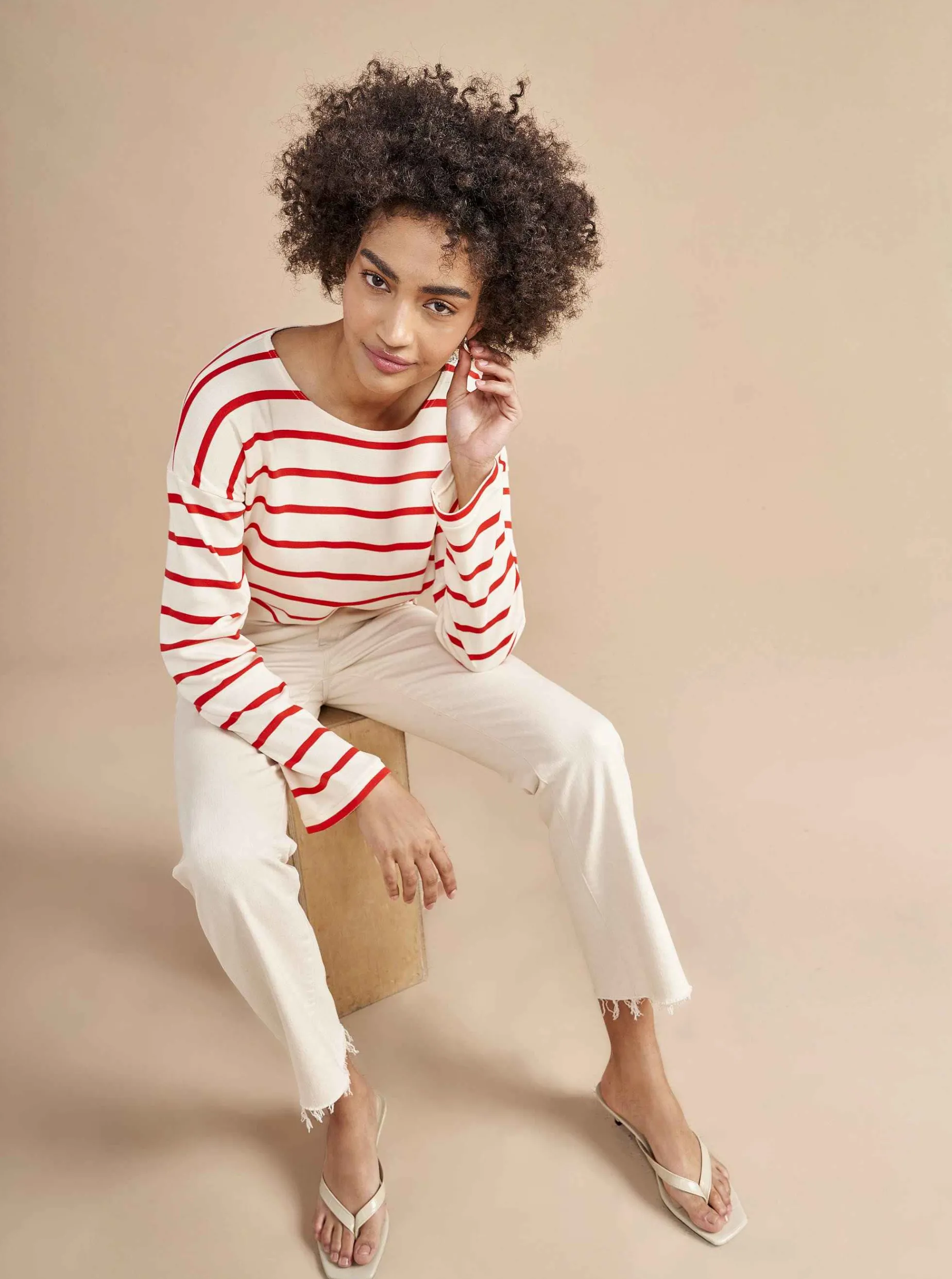 La Ligne Breton Long Sleeve Tee Cream/Poppy Outlet