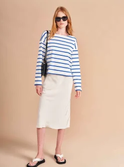 La Ligne Breton Long Sleeve Tee Ivory/Cobalt Sale