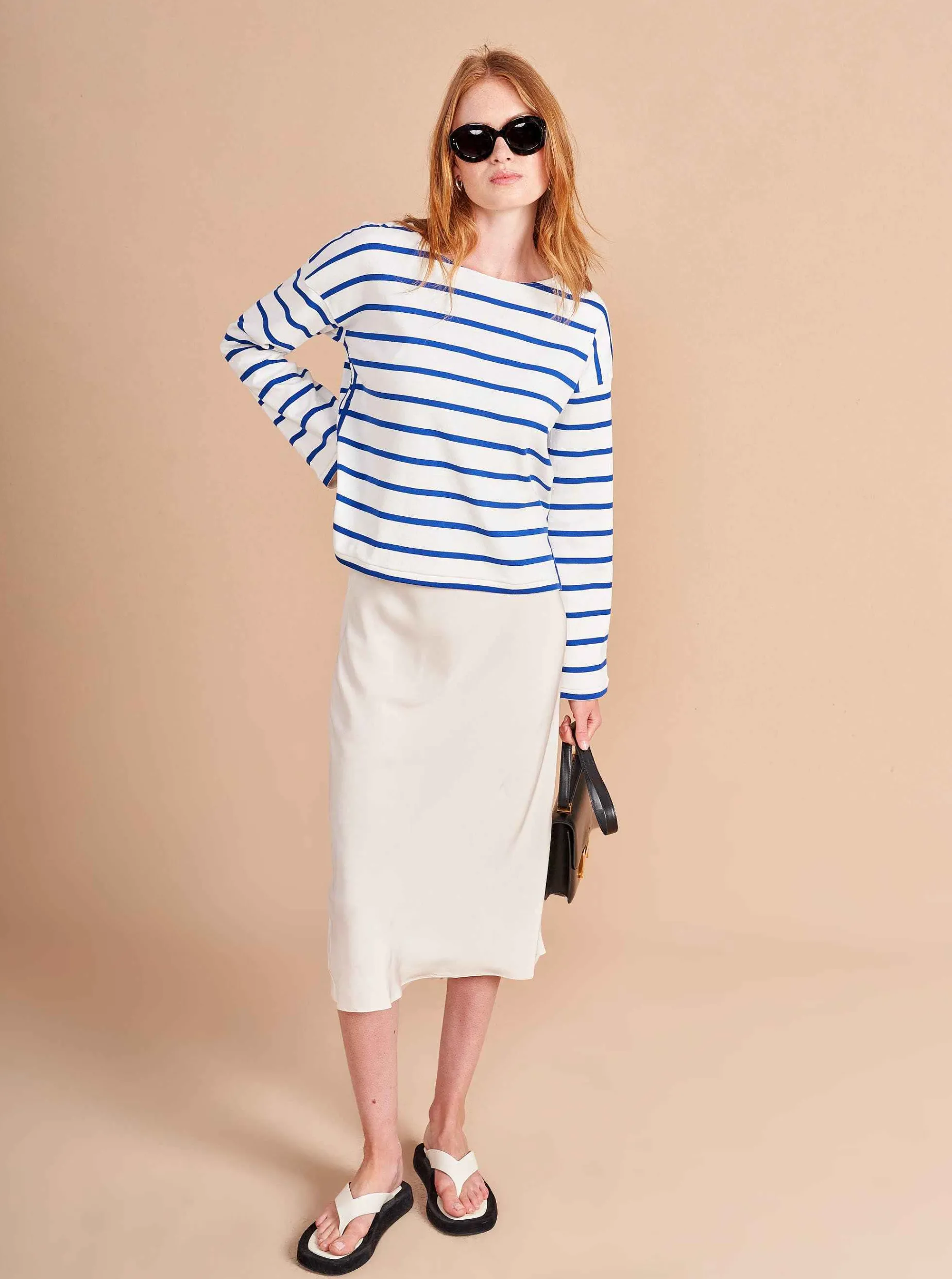 La Ligne Breton Long Sleeve Tee Ivory/Cobalt Sale