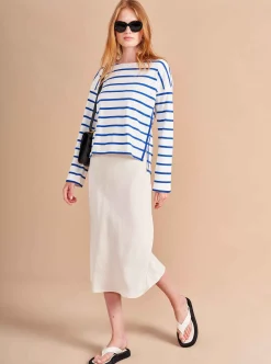 La Ligne Breton Long Sleeve Tee Ivory/Cobalt New