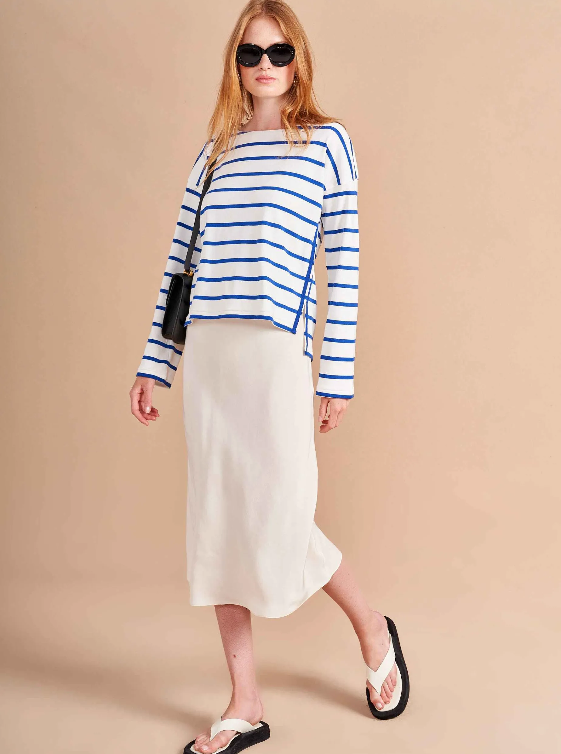 La Ligne Breton Long Sleeve Tee Ivory/Cobalt New