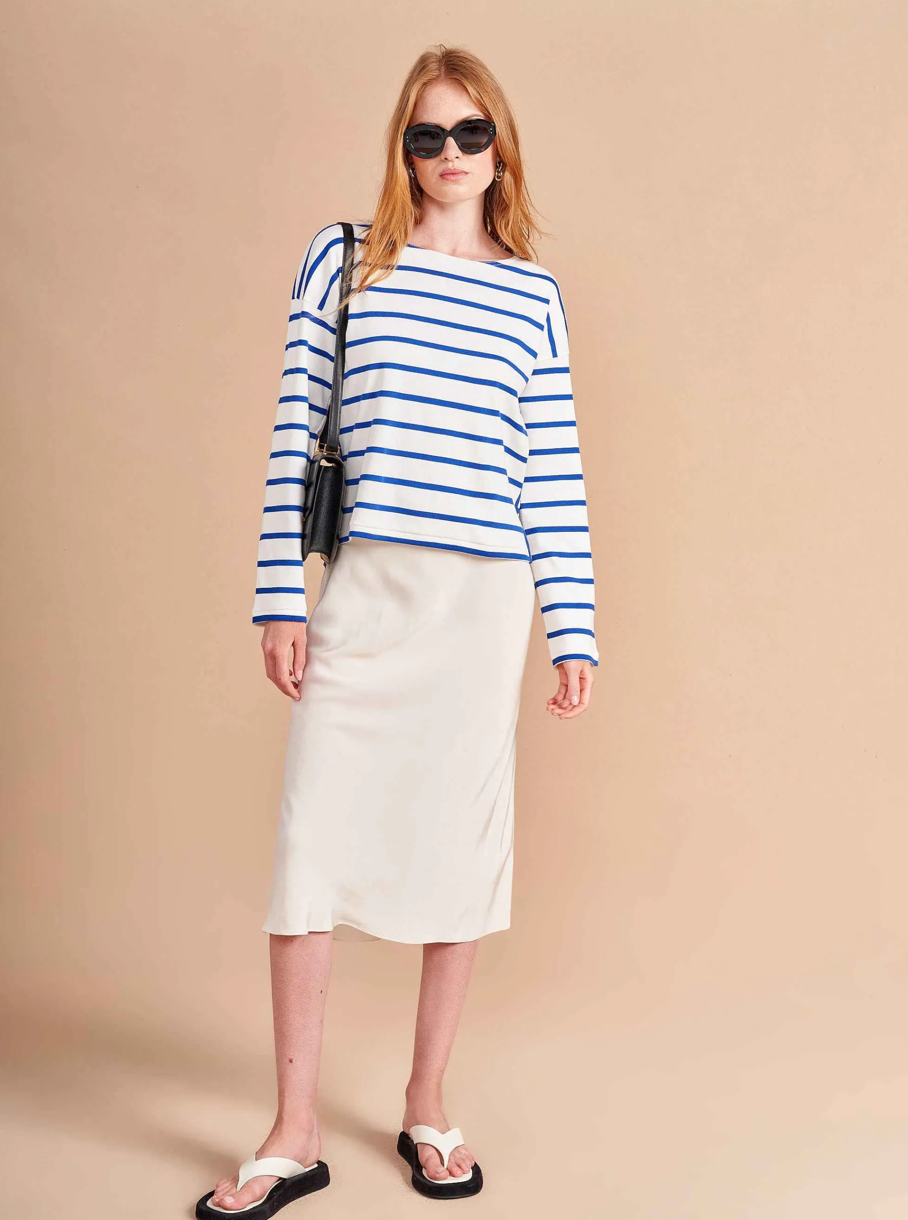 La Ligne Breton Long Sleeve Tee Ivory/Cobalt New