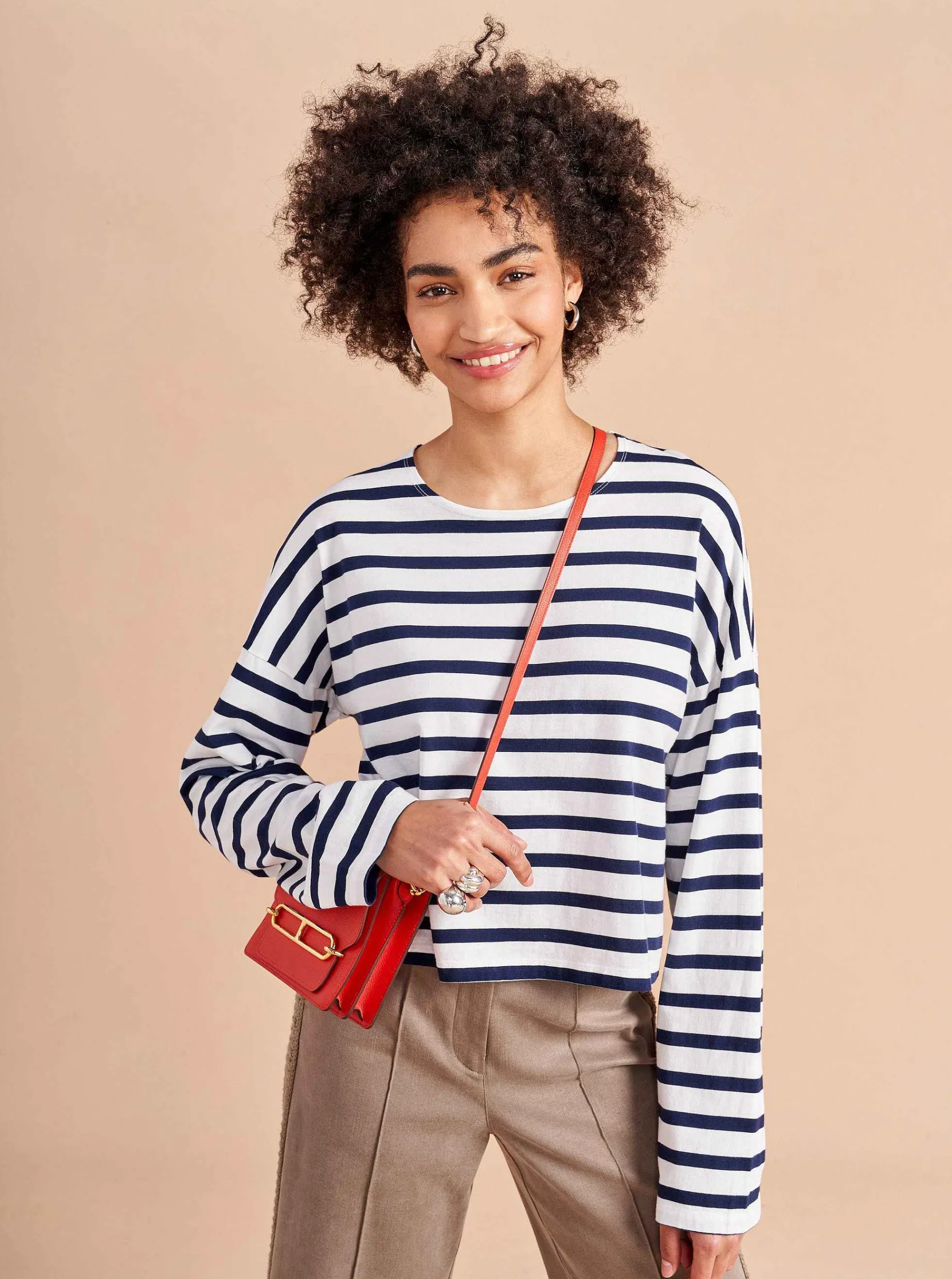 La Ligne Cropped Charlotte Tee White/Navy Outlet