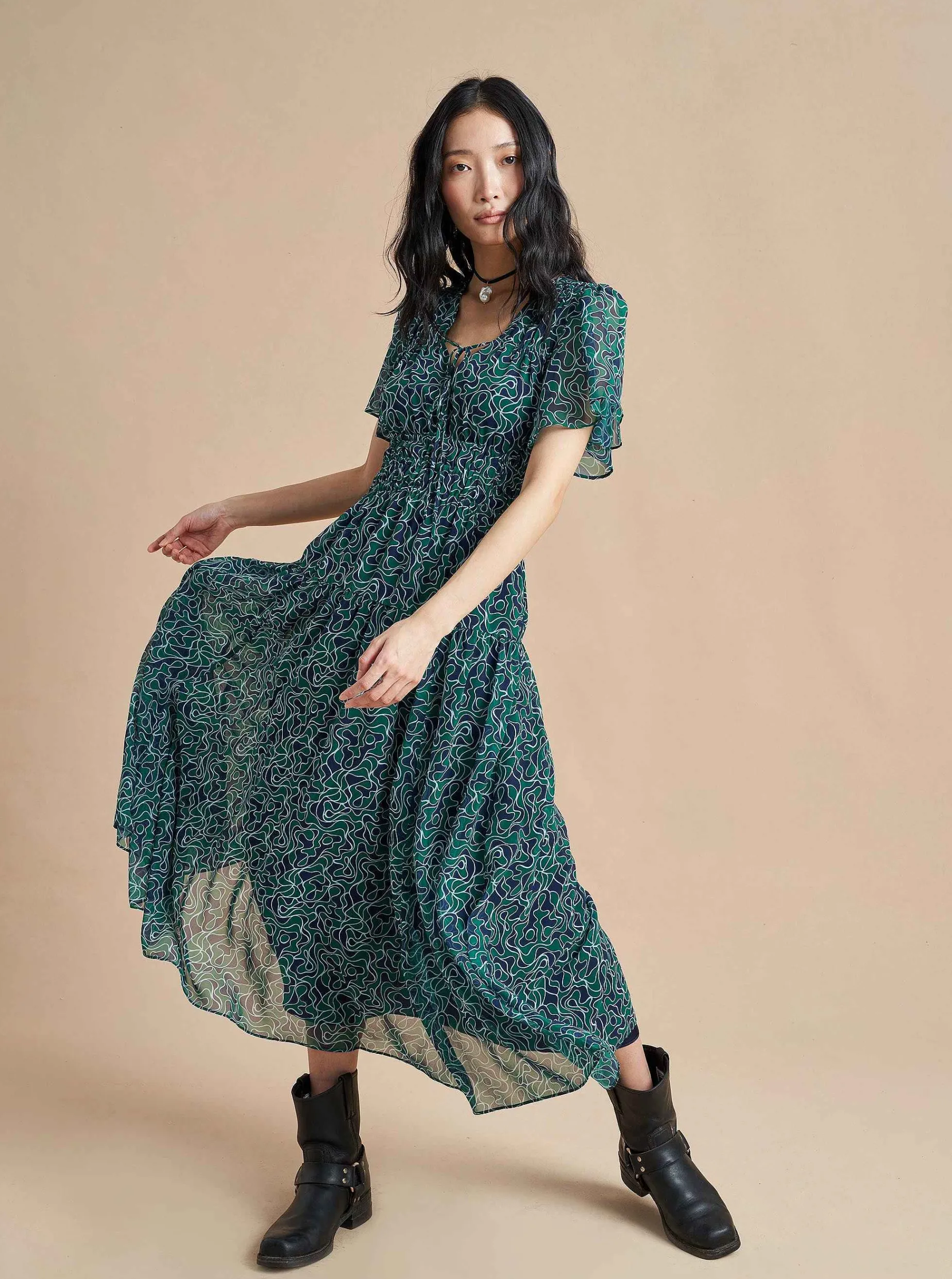 La Ligne Eleonore Dress Navy/Green Best Sale