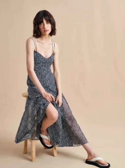 La Ligne Luca Dress Navy/White Dot Flash Sale
