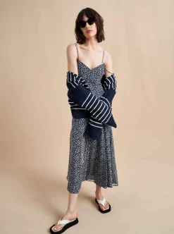 La Ligne Luca Dress Navy/White Dot Flash Sale