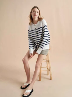 La Ligne Marin Cardigan Cream/Navy Best