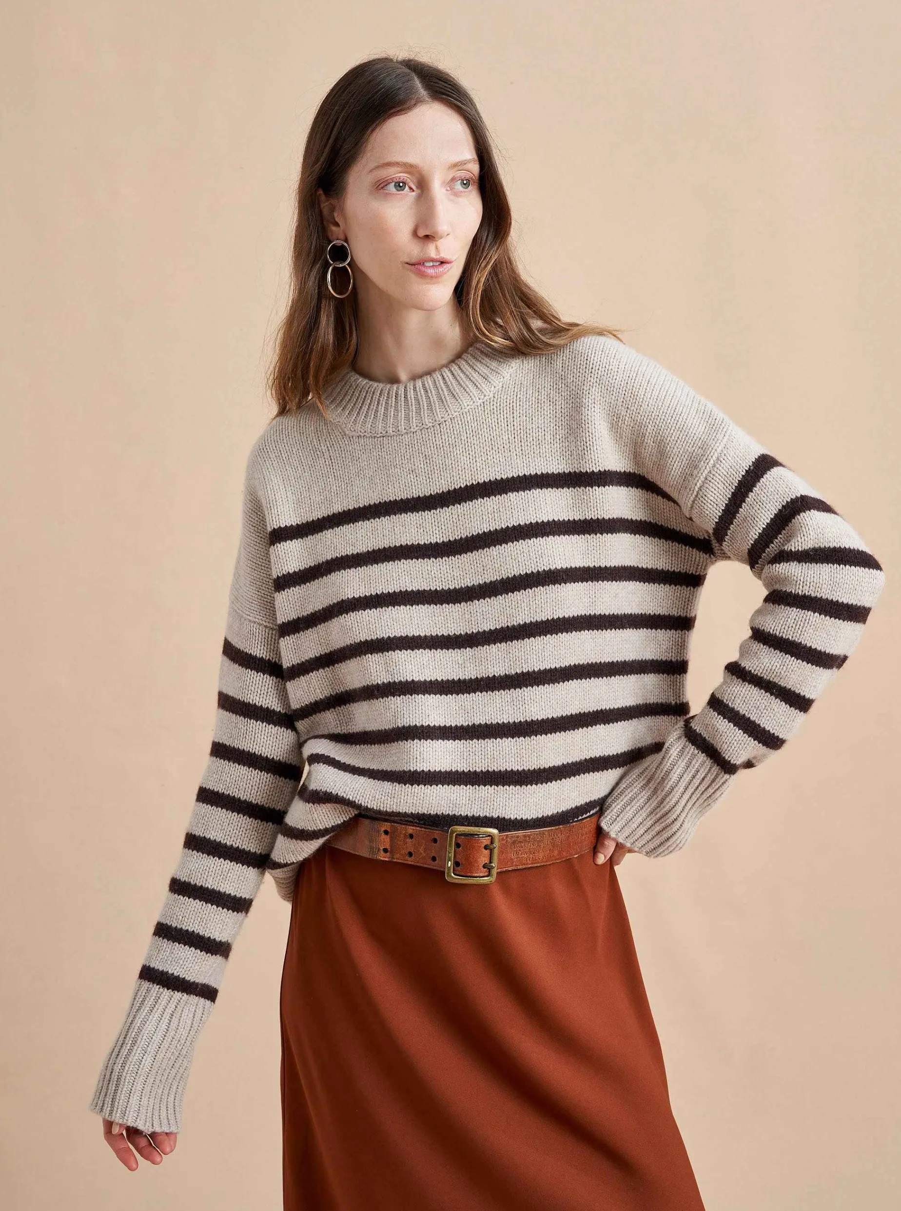 La Ligne Marin Sweater Tan/Chocolate Cheap