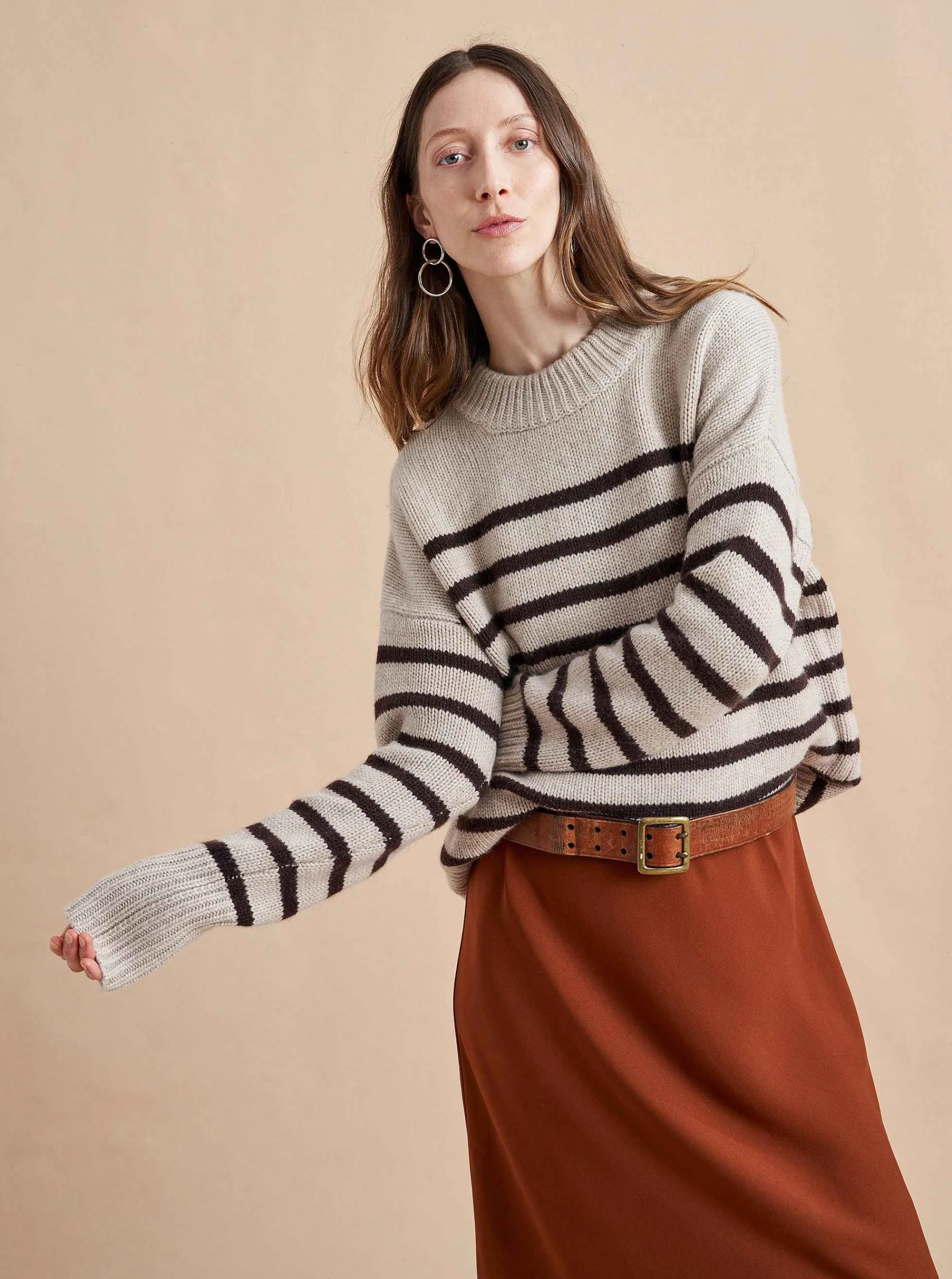 La Ligne Marin Sweater Tan/Chocolate Cheap