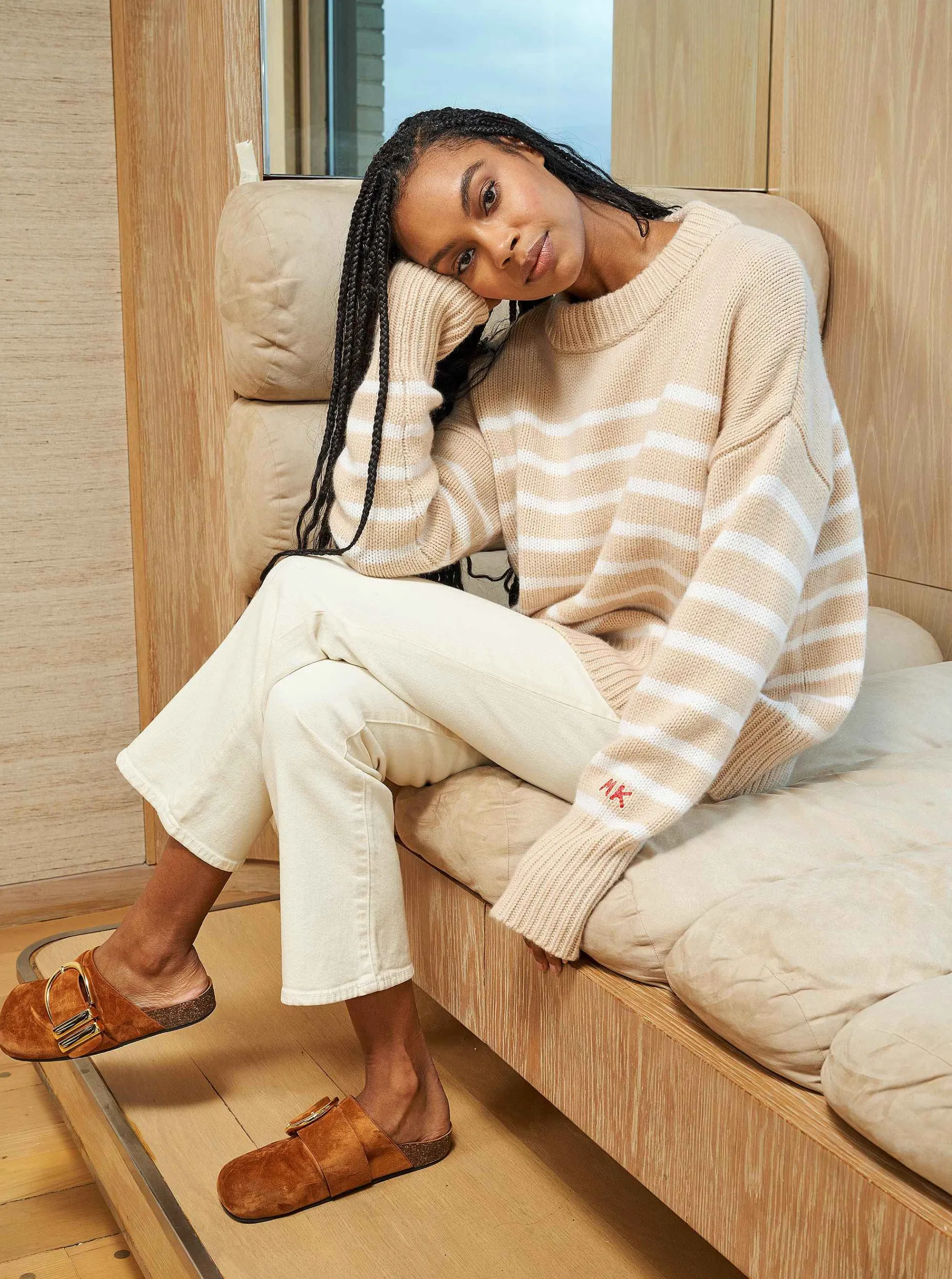 La Ligne Marin Sweater Tan/Chocolate Cheap