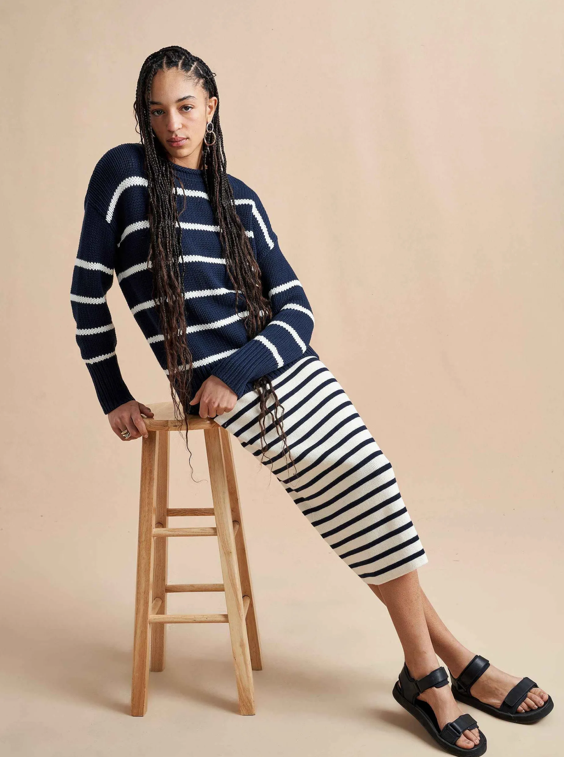 La Ligne Marina Sweater Navy/White Best Sale
