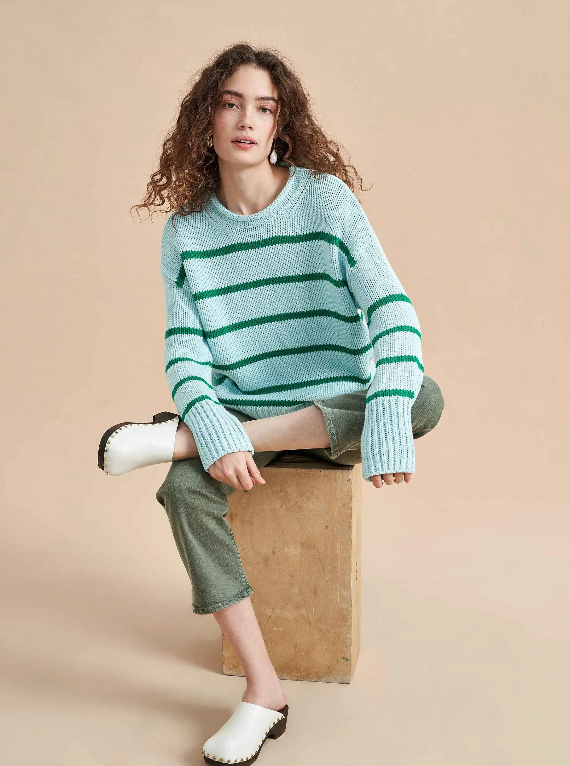 La Ligne Marina Sweater Pale-Blue/Kelly-Green Shop