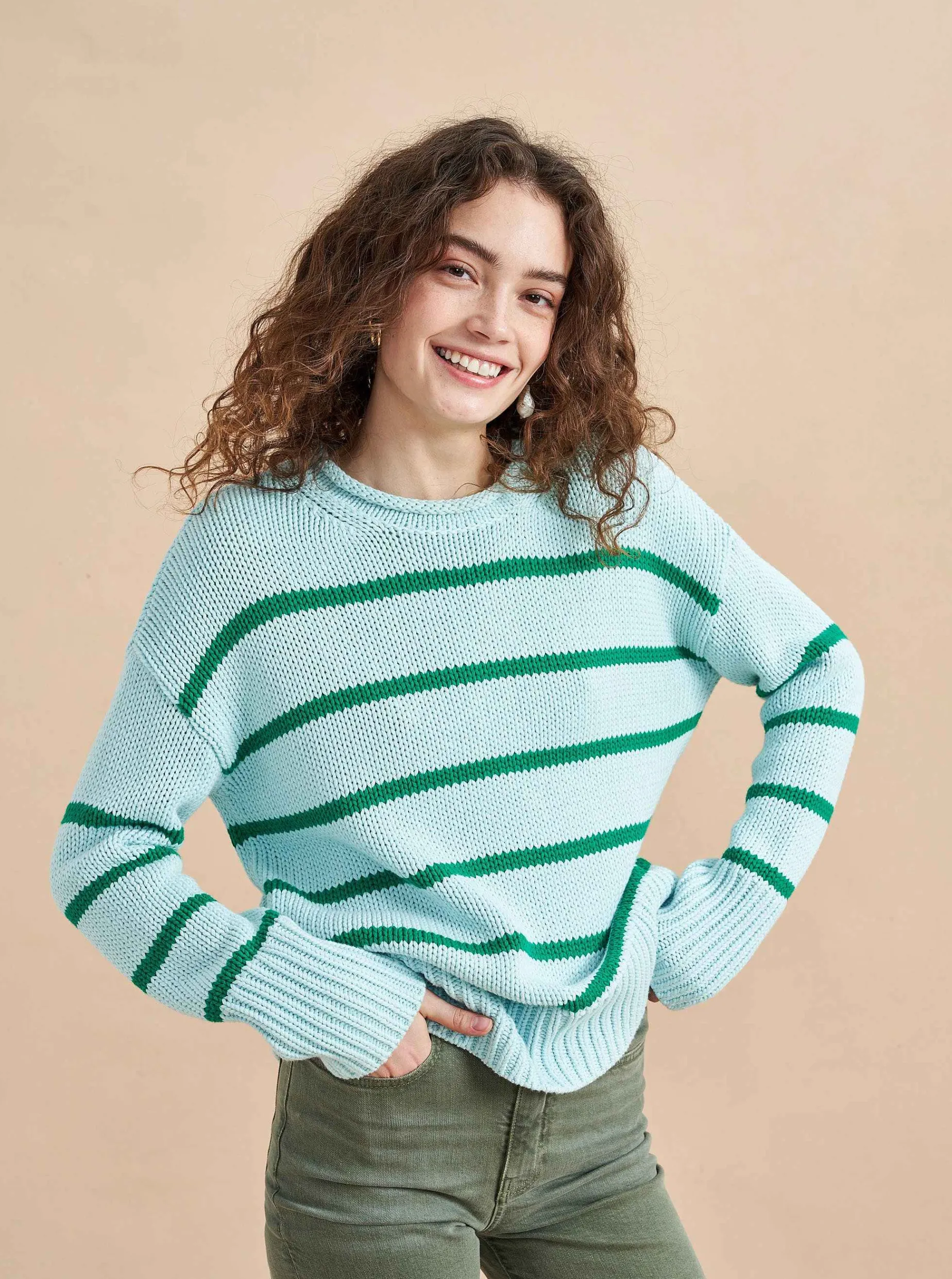 La Ligne Marina Sweater Pale-Blue/Kelly-Green Shop