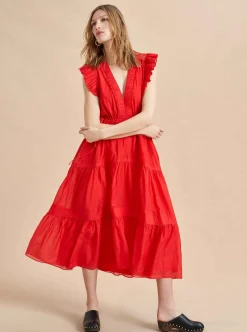 La Ligne Marta Dress Deep Coral Discount