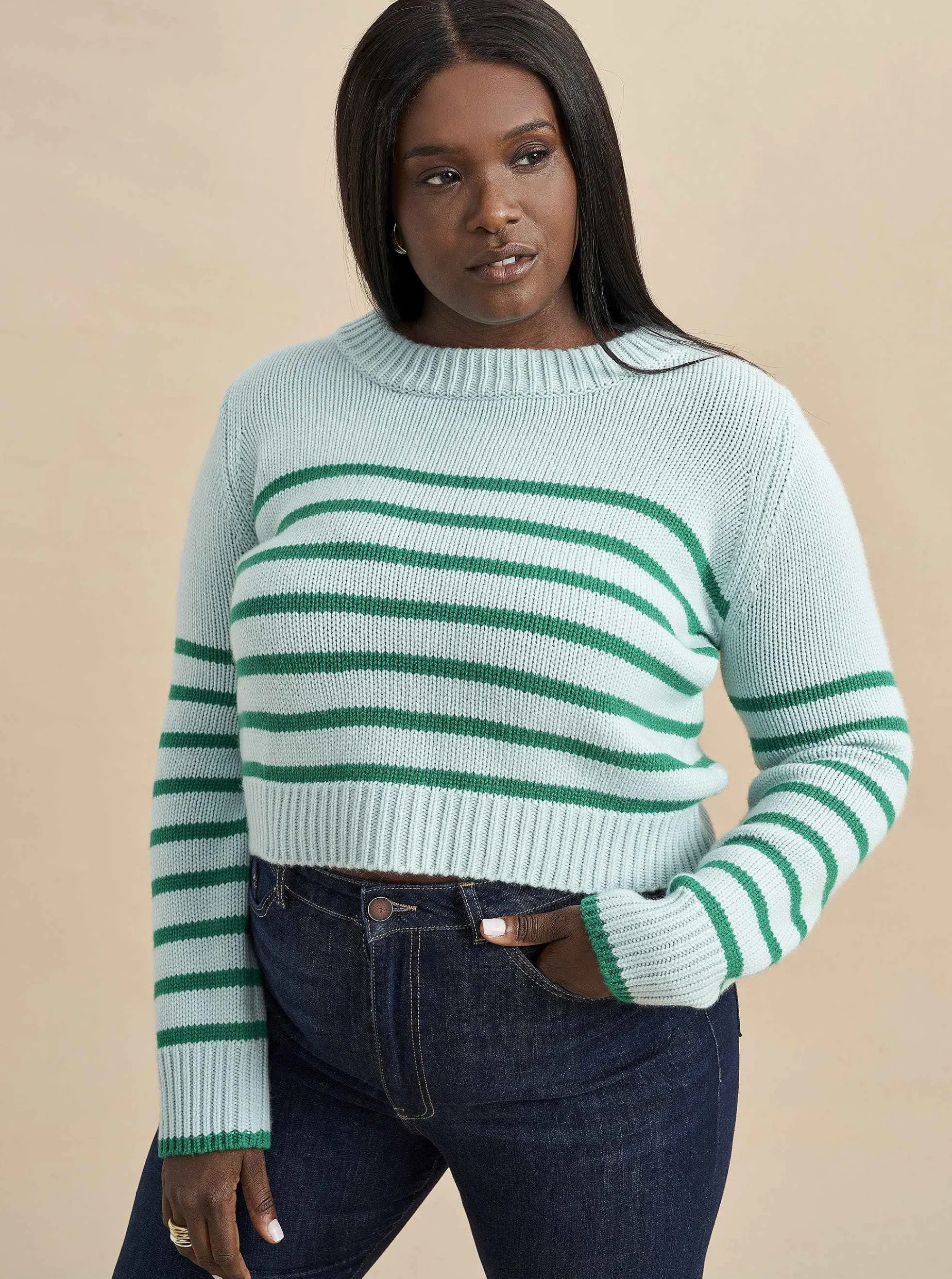 La Ligne Mini Marin Sweater Pale-Blue/Kelly-Green Sale