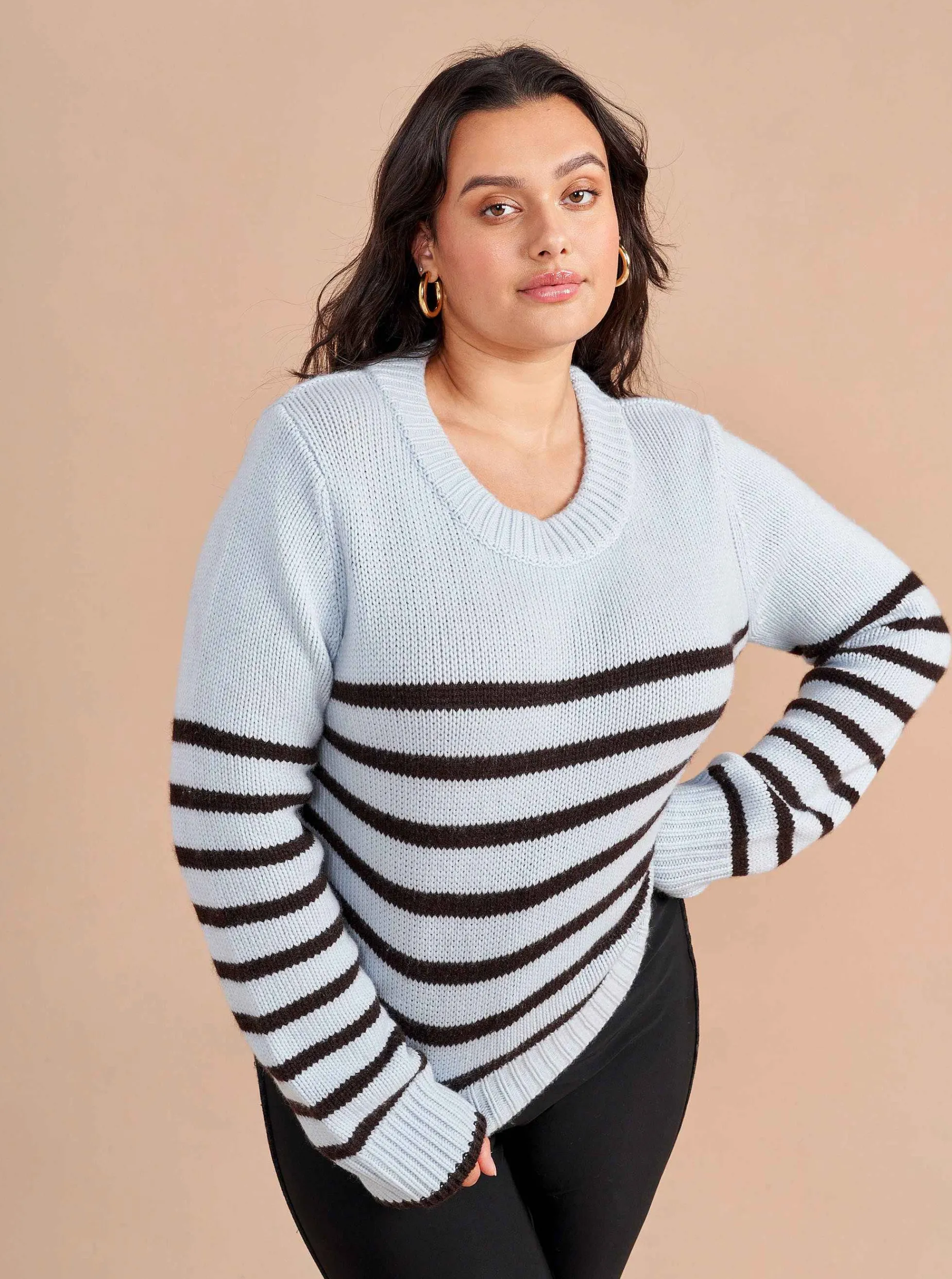 La Ligne Mini Marin Sweater Pale-Blue/Chocolate Hot