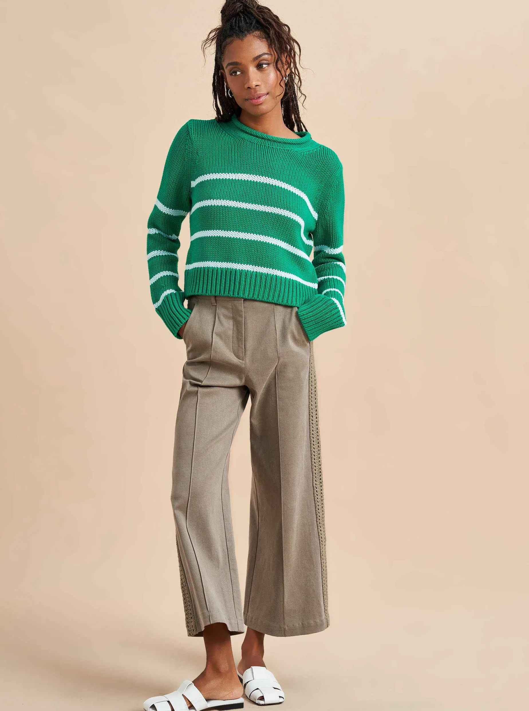 La Ligne Mini Marina Sweater Kelly-Green/Pale-Blue Best Sale