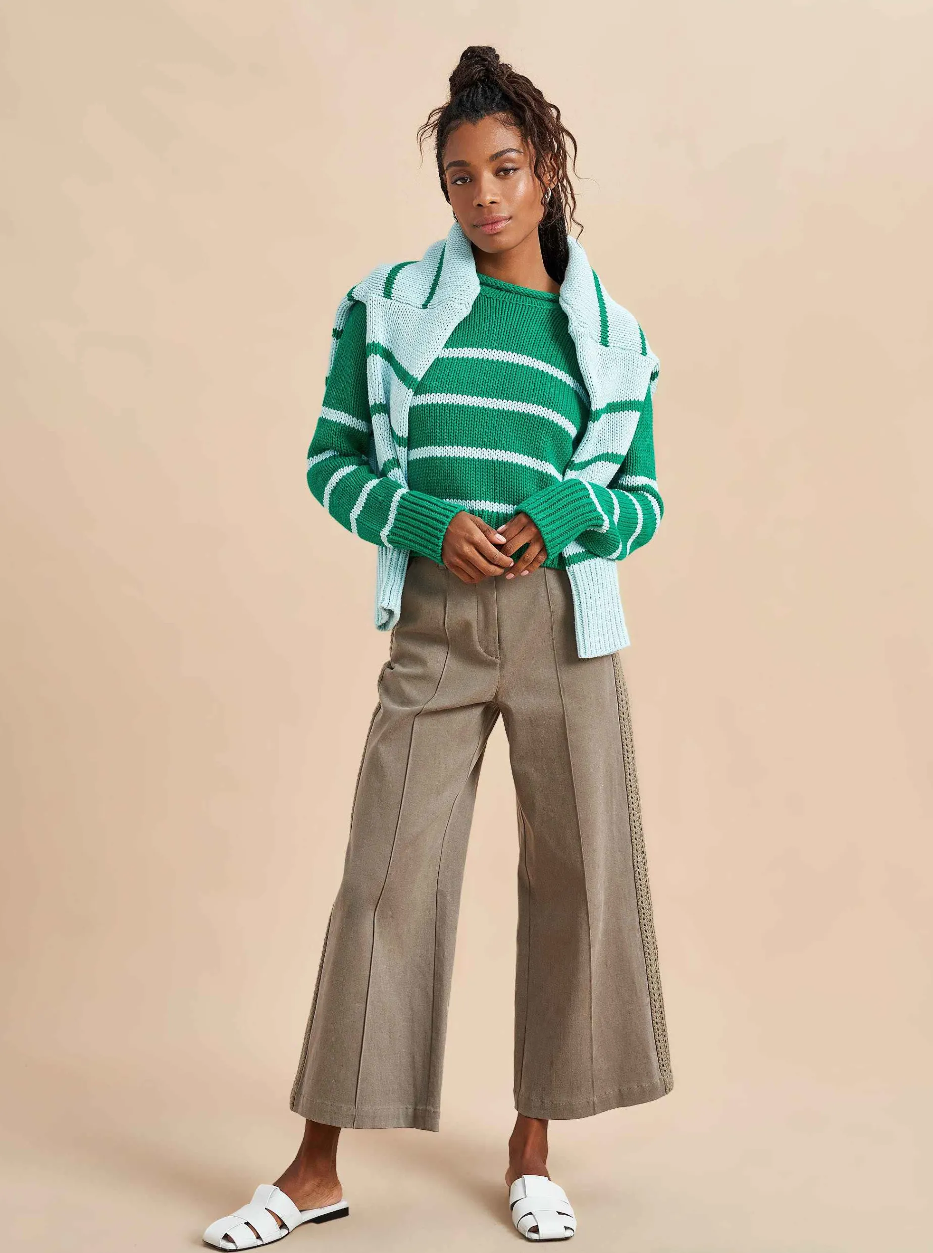 La Ligne Mini Marina Sweater Kelly-Green/Pale-Blue Best Sale