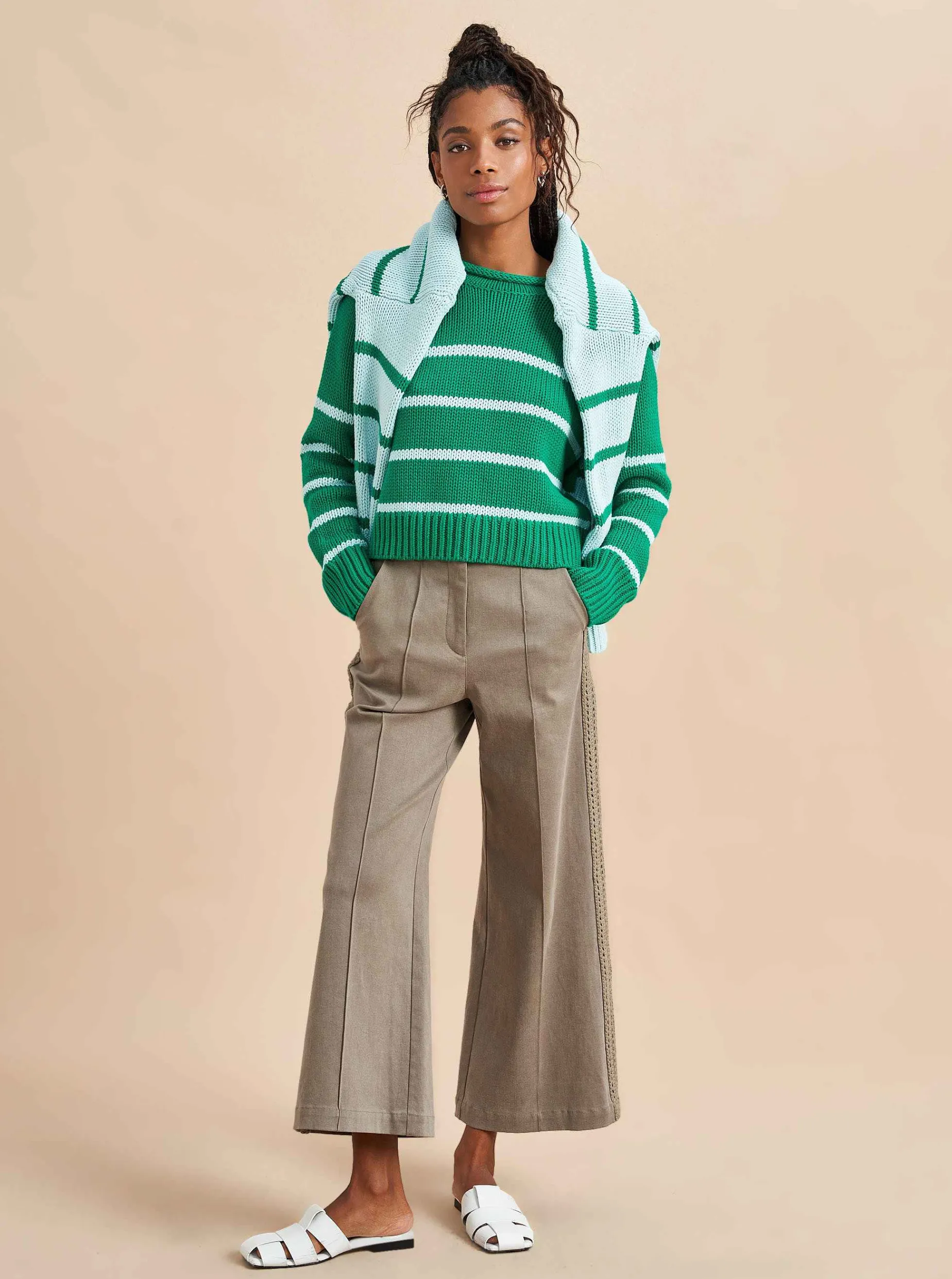 La Ligne Mini Marina Sweater Kelly-Green/Pale-Blue Best Sale