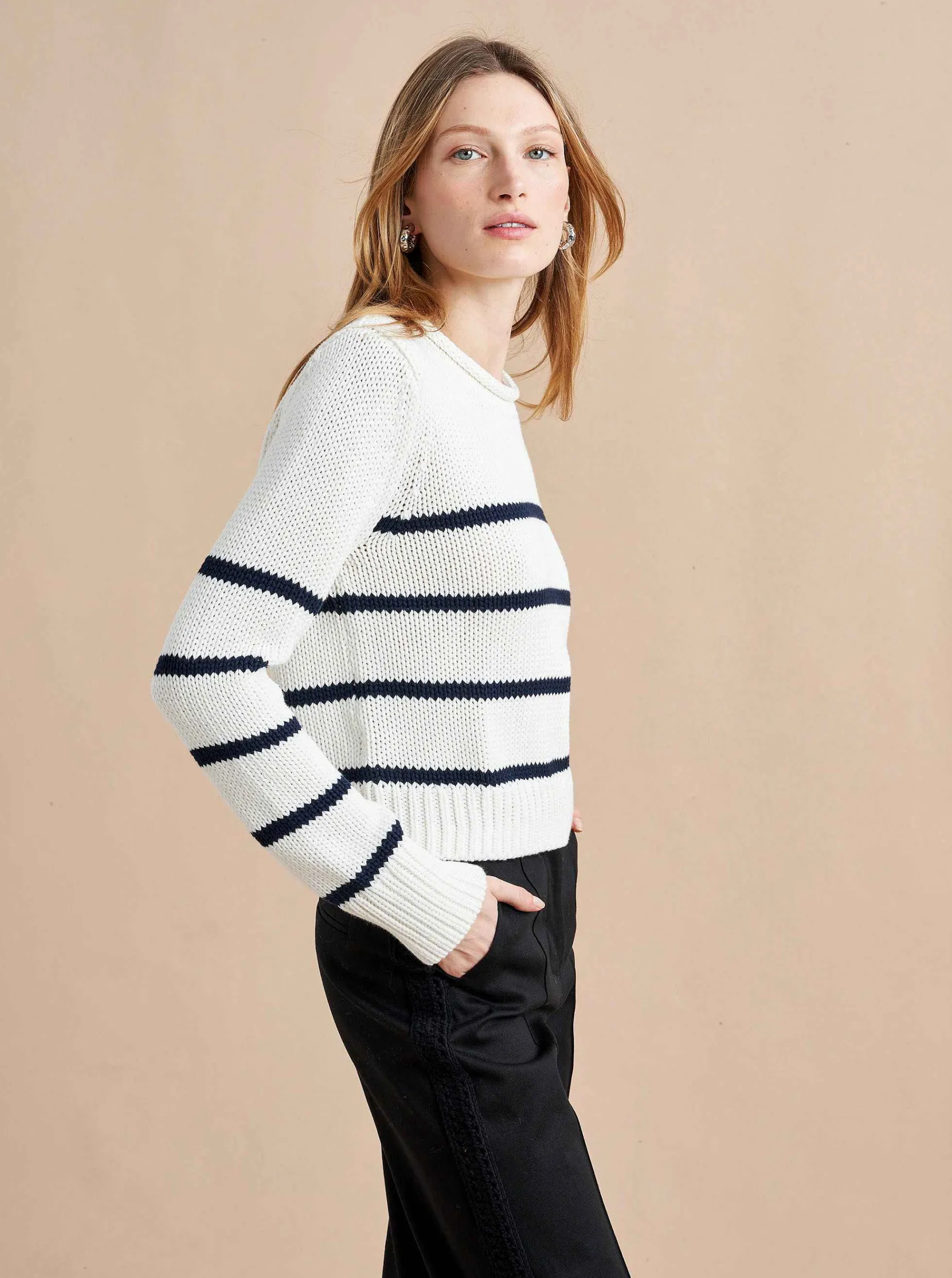 La Ligne Mini Marina Sweater Ivory/Navy Cheap