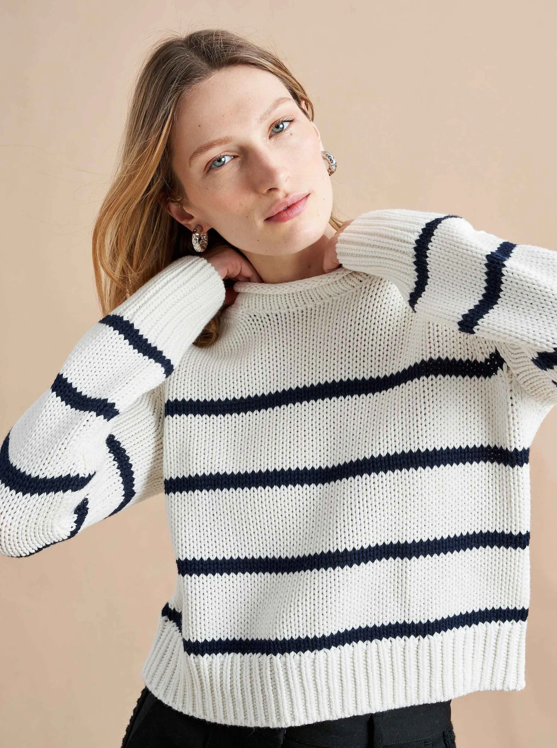 La Ligne Mini Marina Sweater Ivory/Navy Cheap
