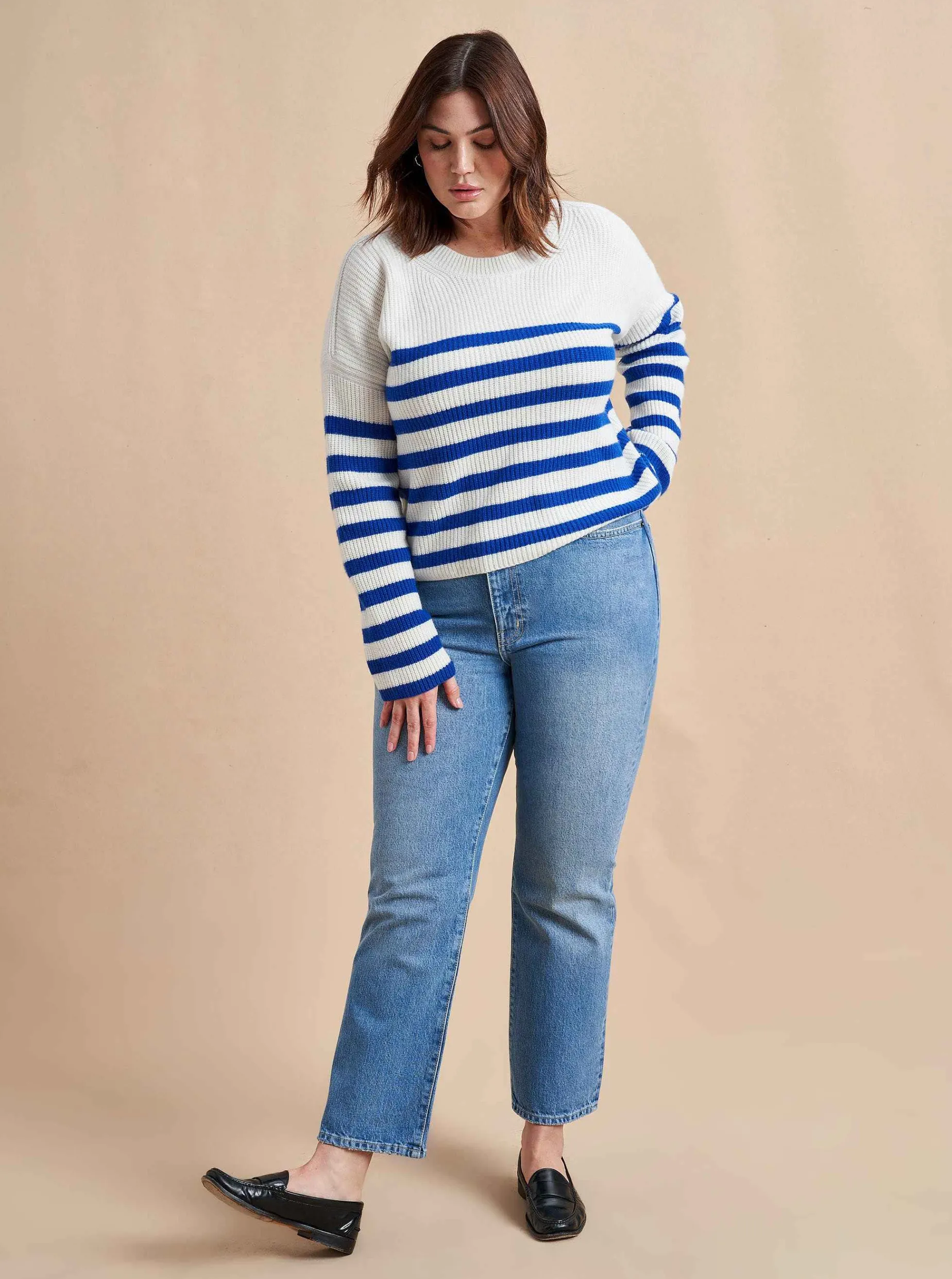 La Ligne Mini Striped Toujours Sweater Cream/Cobalt Outlet
