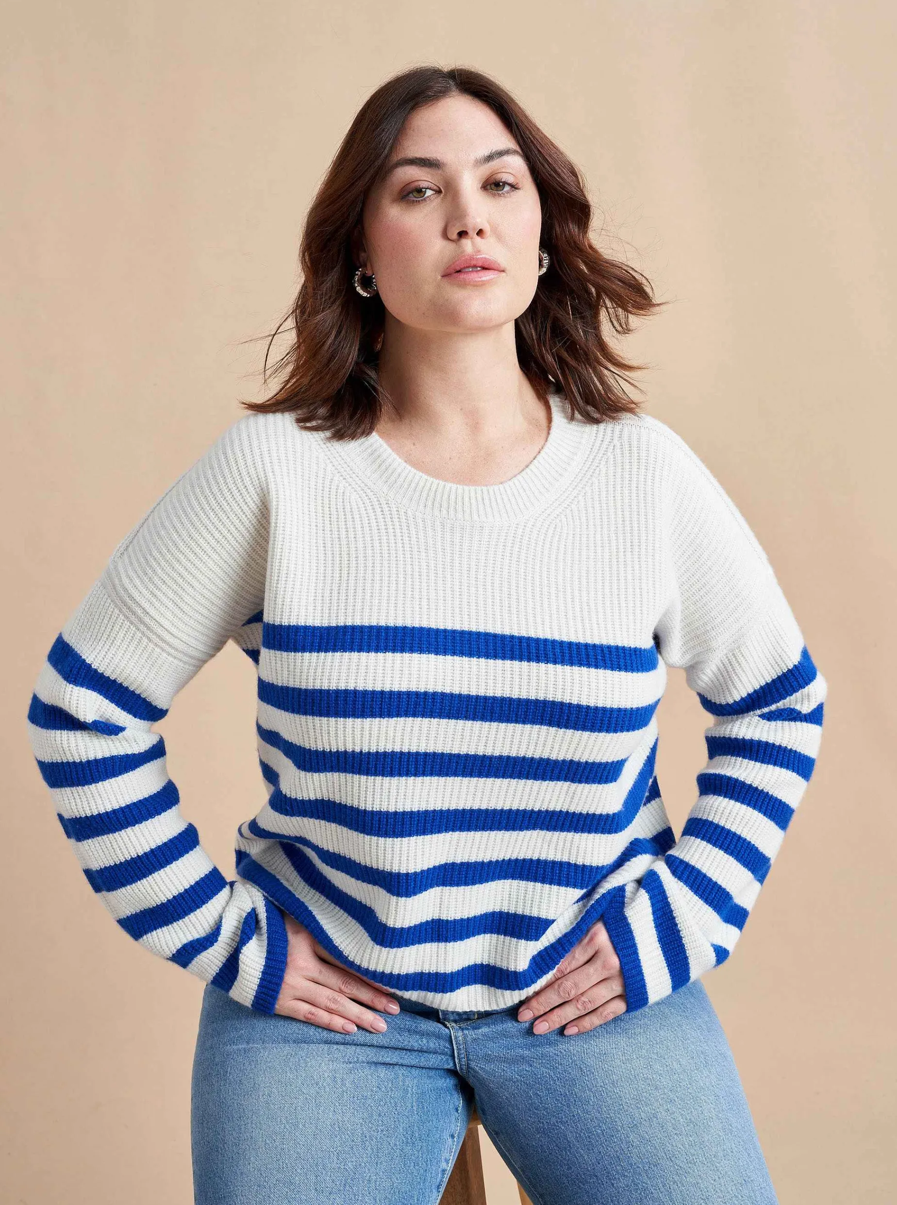 La Ligne Mini Striped Toujours Sweater Cream/Cobalt Outlet