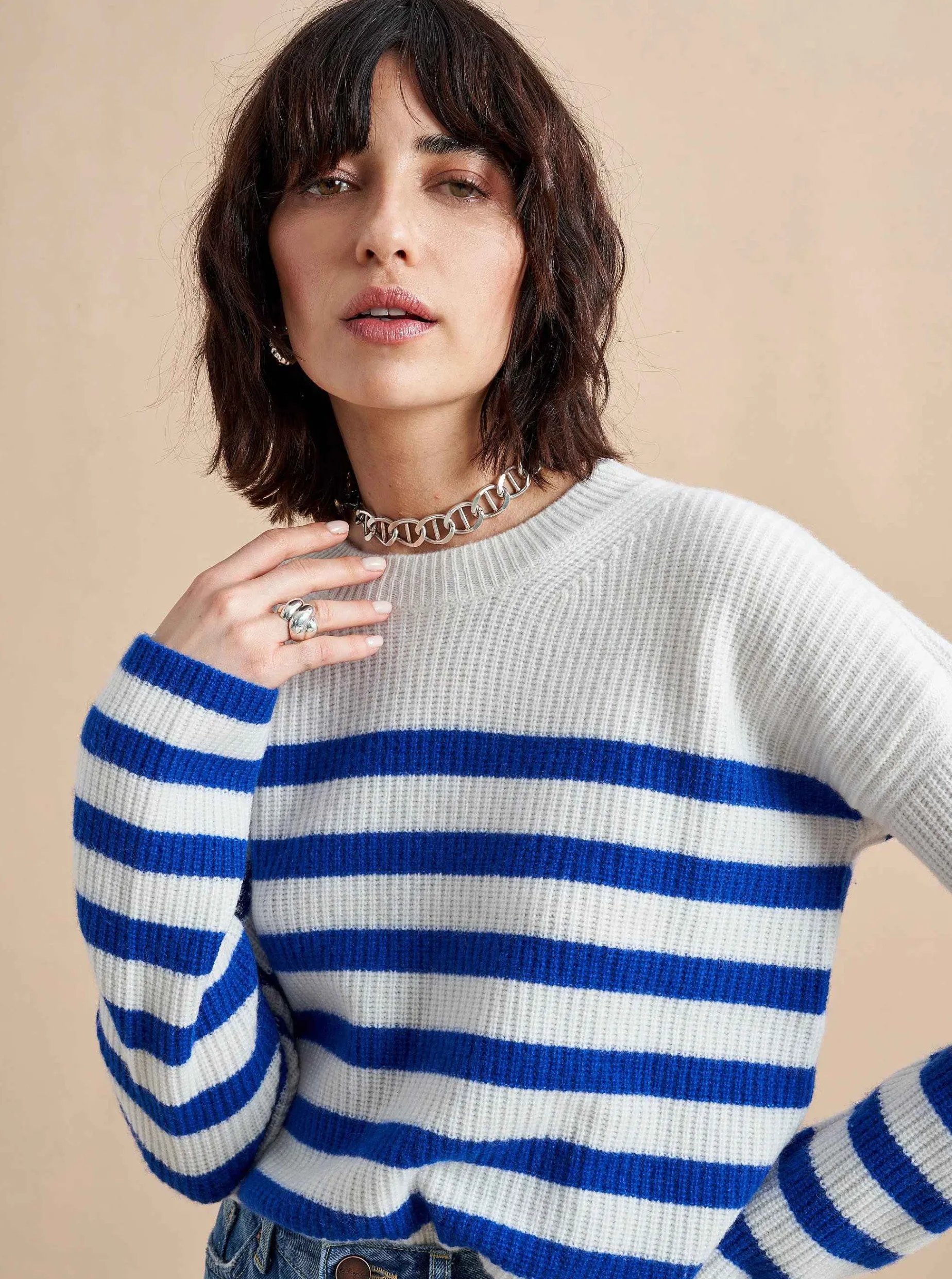 La Ligne Mini Striped Toujours Sweater Cream/Cobalt Outlet