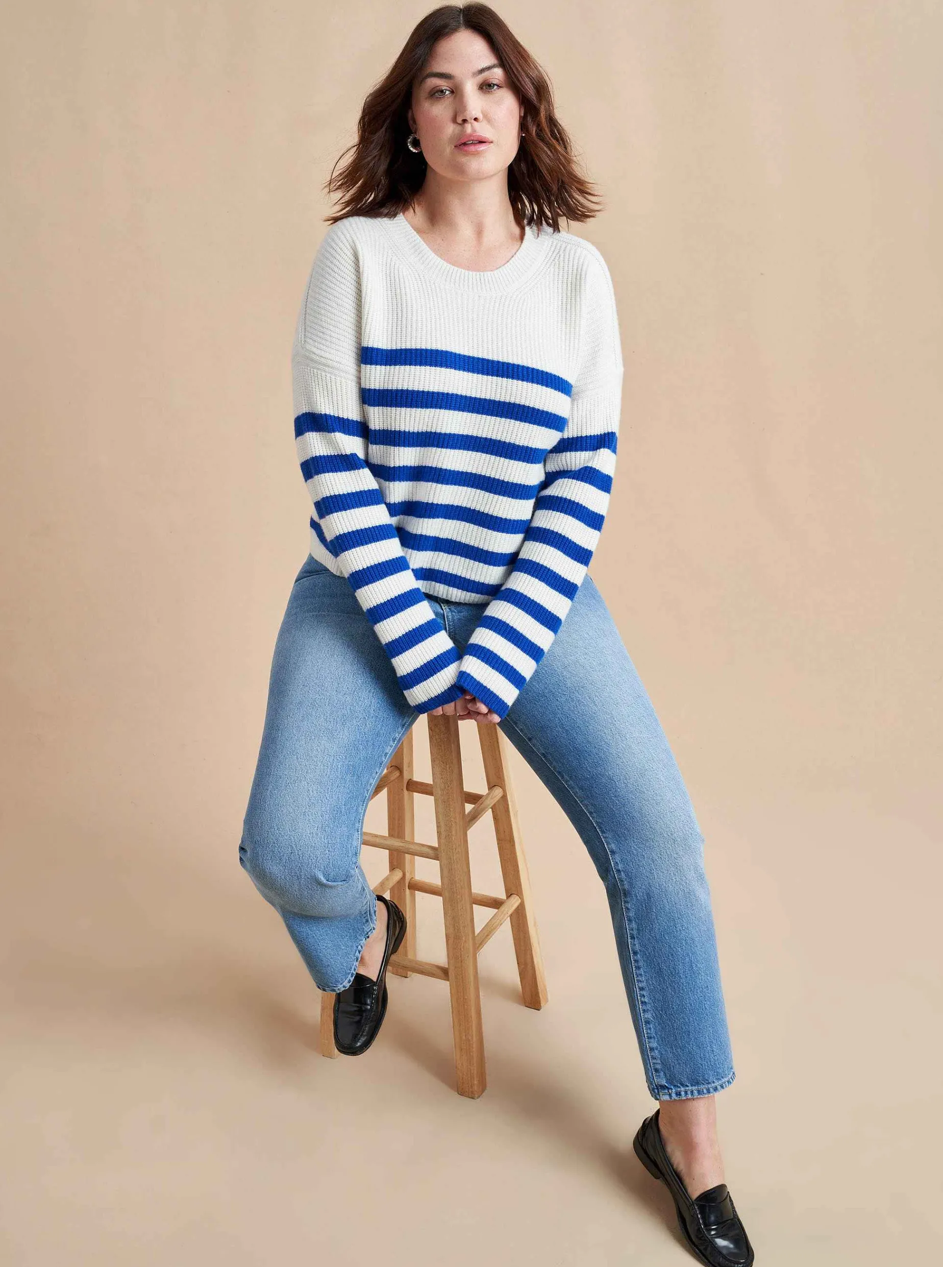La Ligne Mini Striped Toujours Sweater Cream/Cobalt Outlet