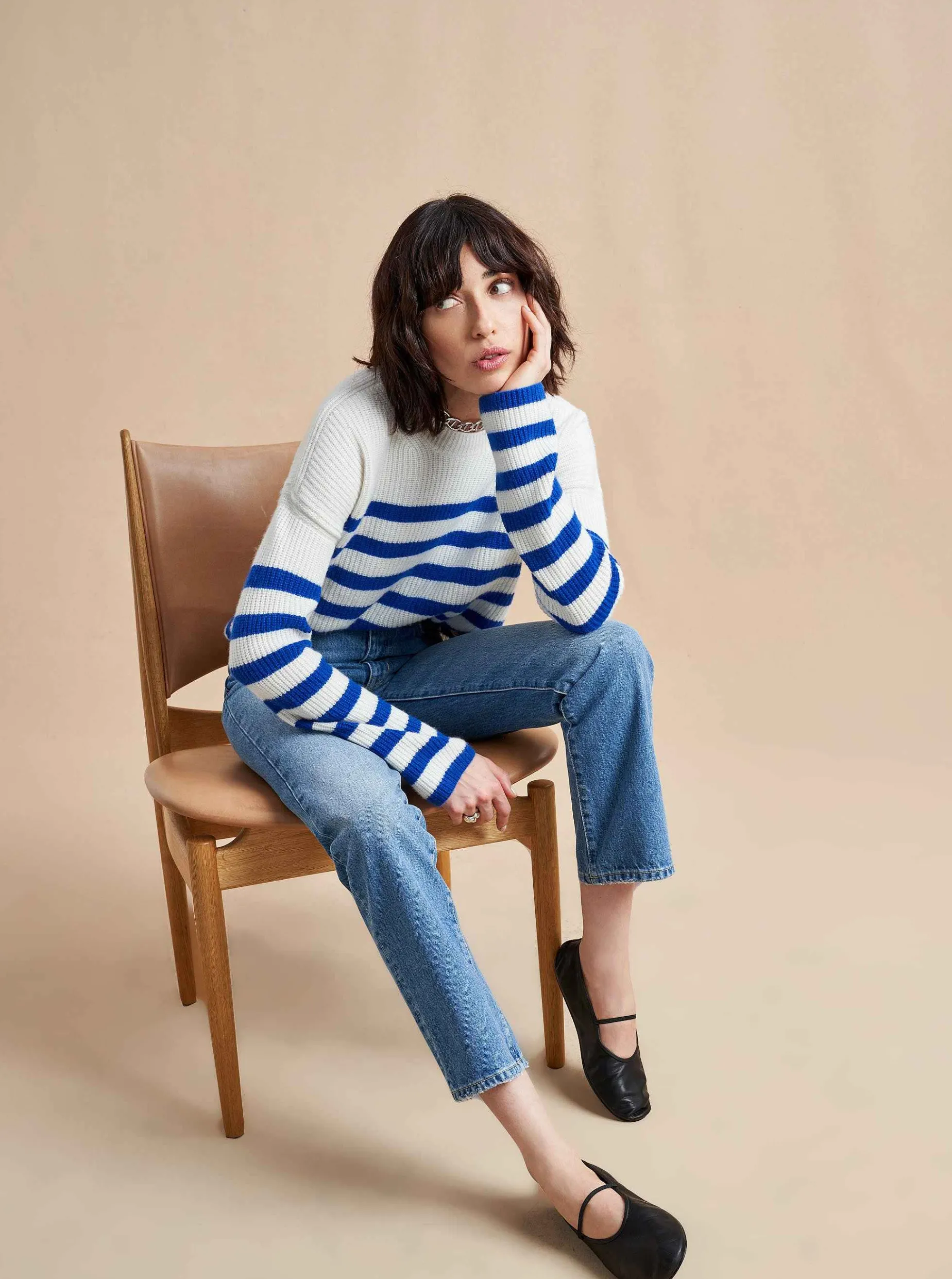La Ligne Mini Striped Toujours Sweater Cream/Cobalt Outlet