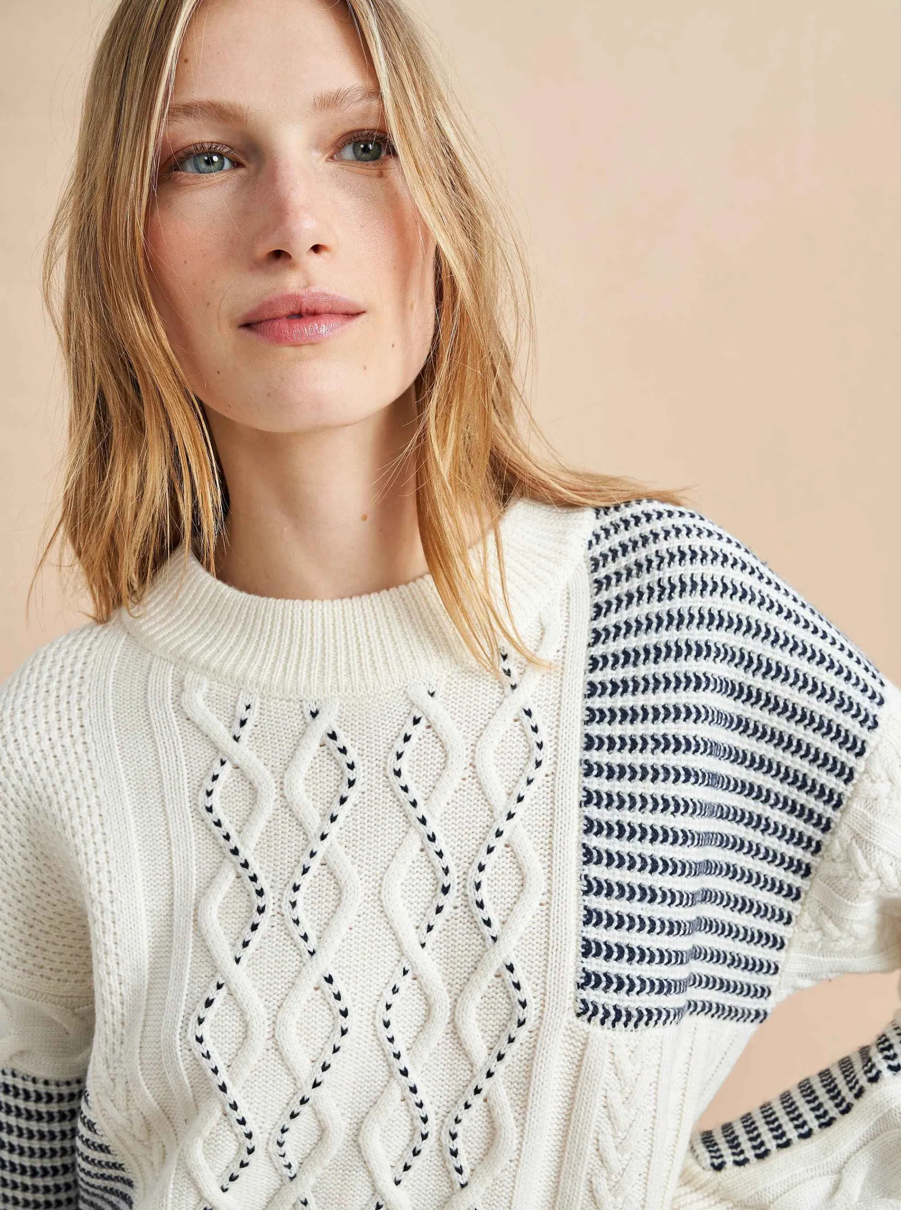 La Ligne Patchwork Cable Sweater Cheap