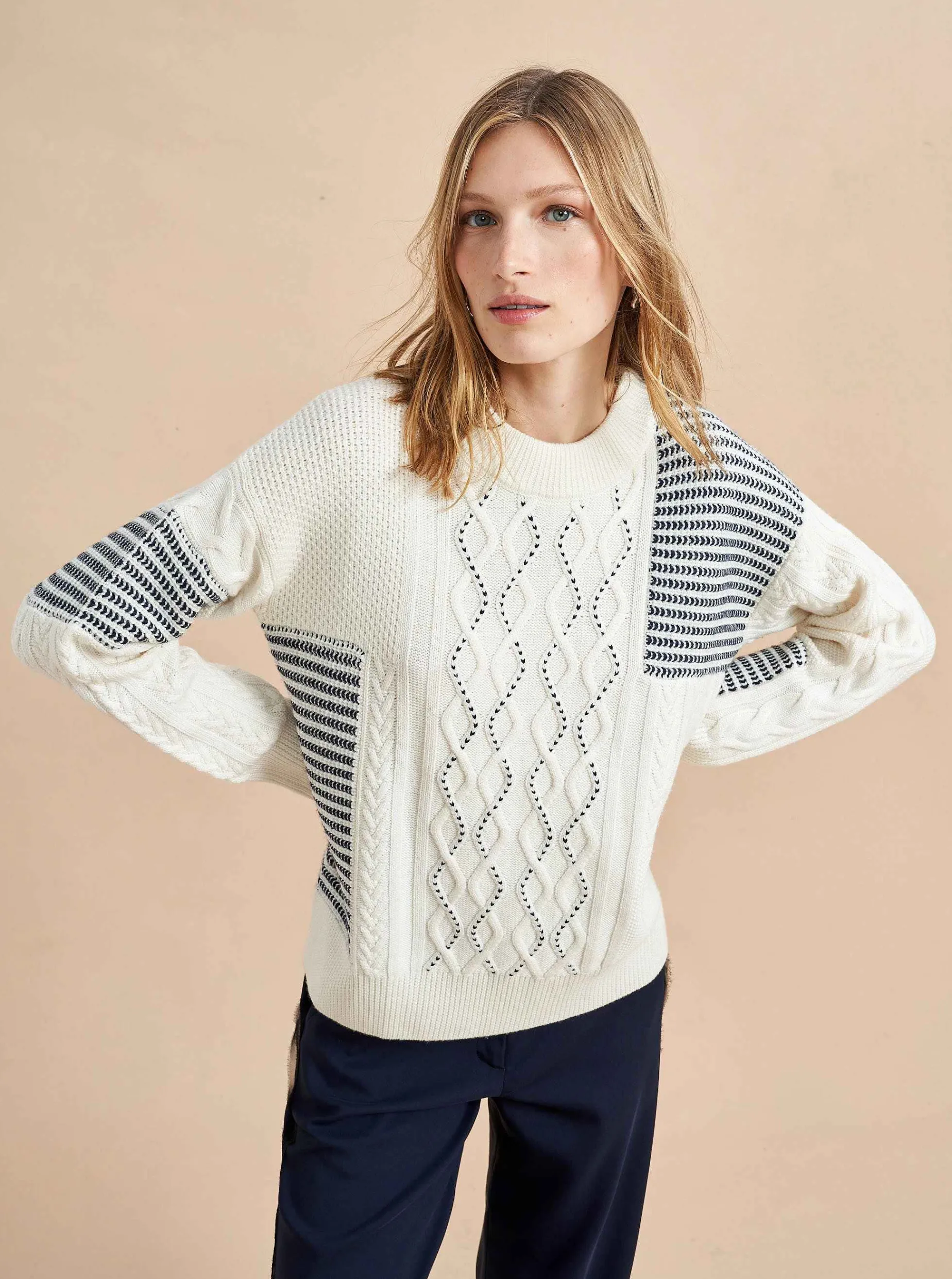 La Ligne Patchwork Cable Sweater Cheap