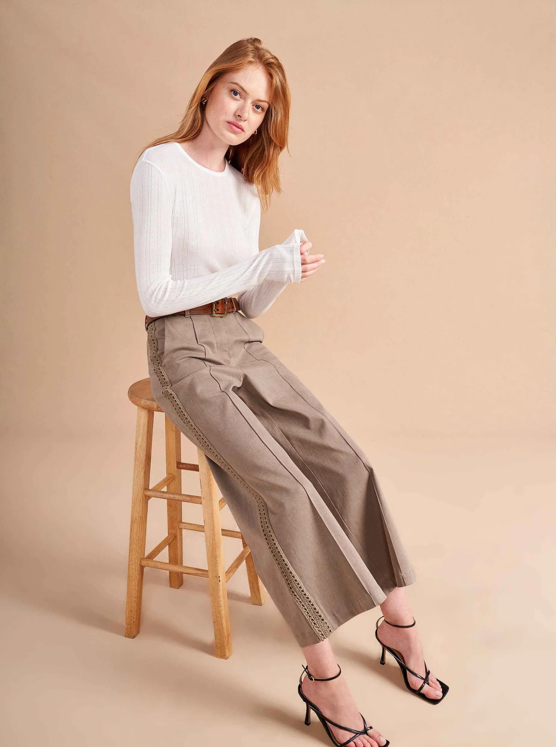 La Ligne Pointelle Long Sleeve Tee Ivory Best Sale