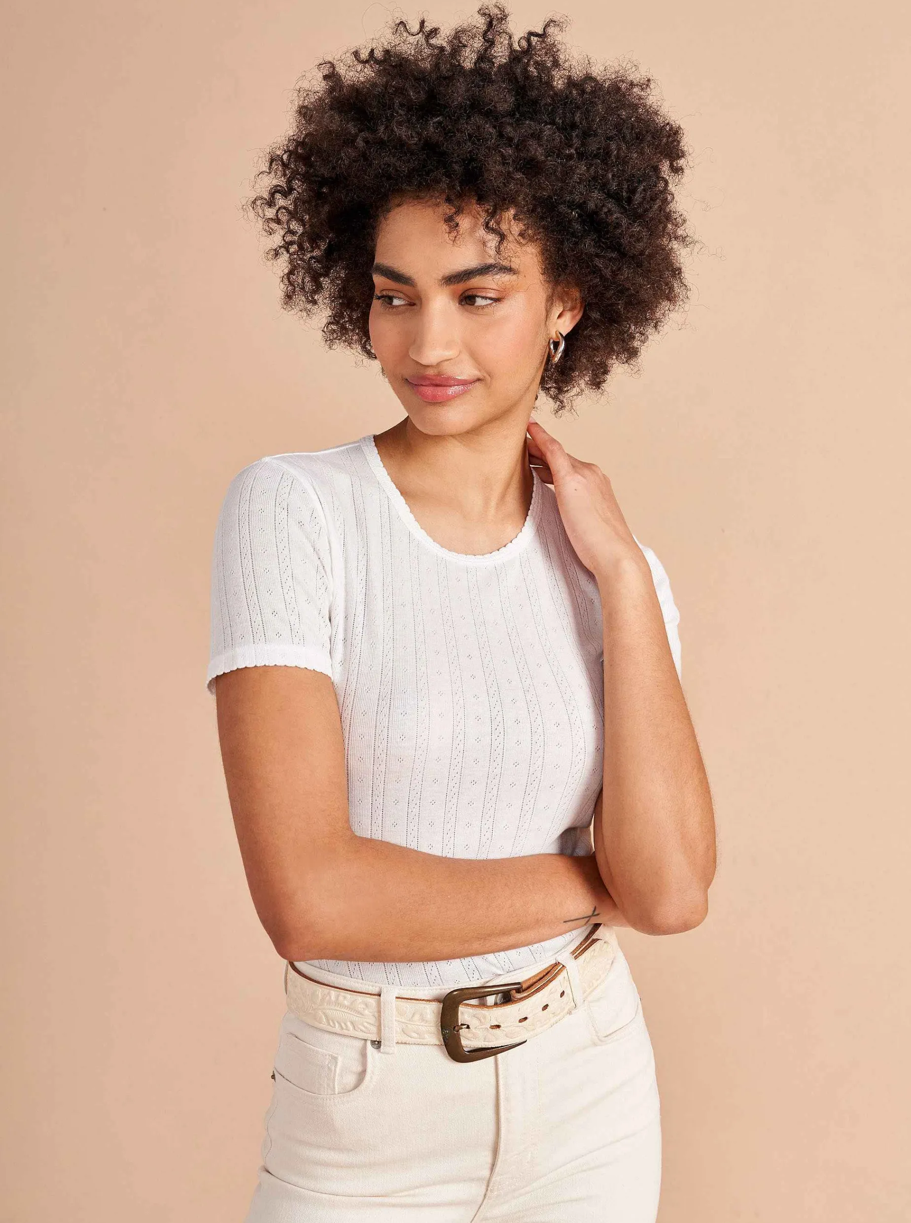 La Ligne Pointelle Tee Ivory Hot