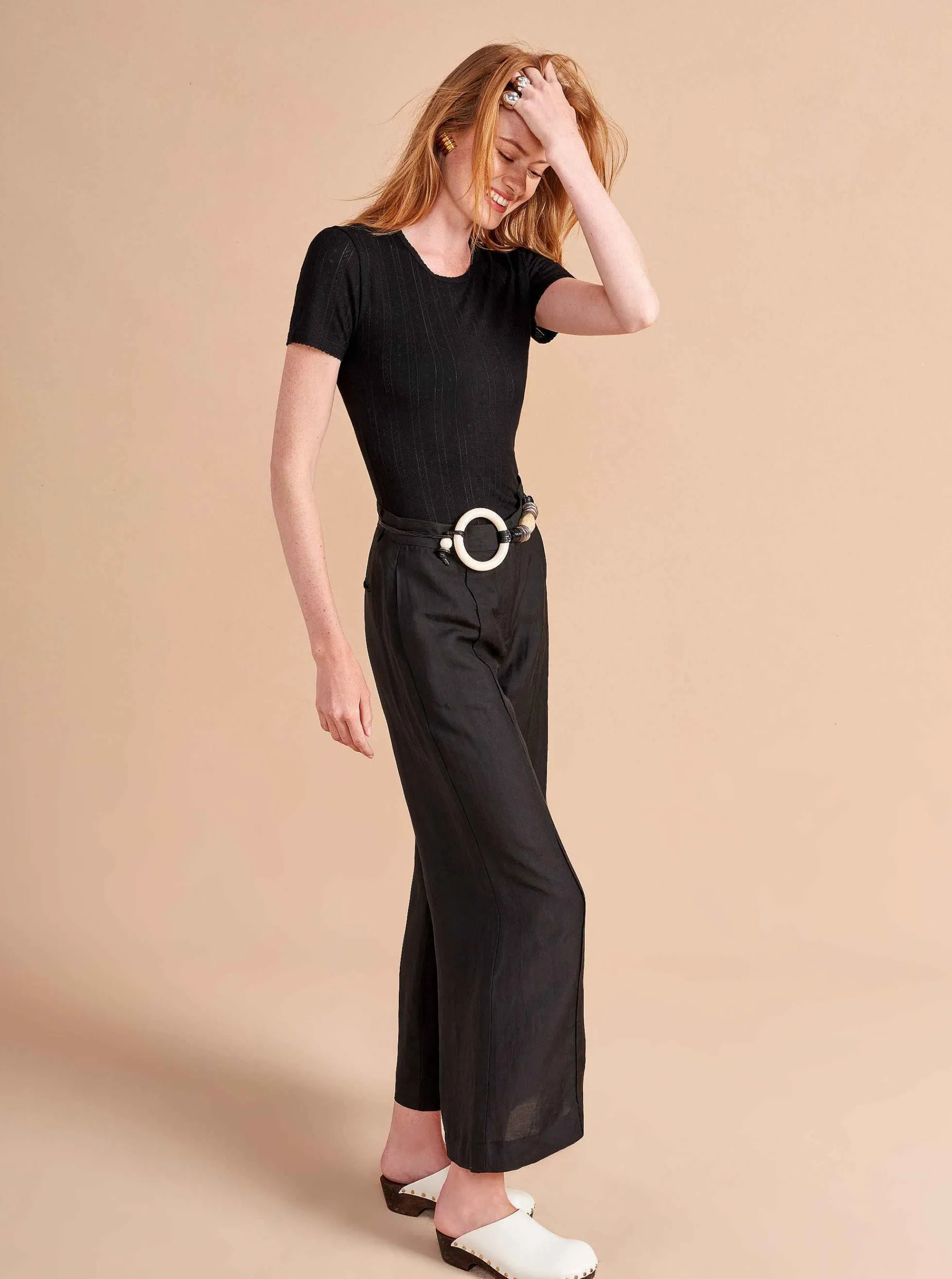 La Ligne Pointelle Tee Black Store