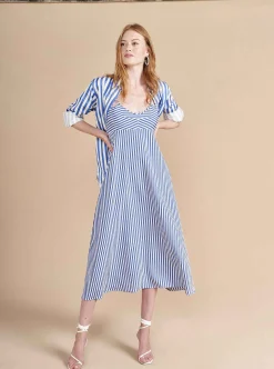 La Ligne Portia Dress White/Cobalt Best Sale