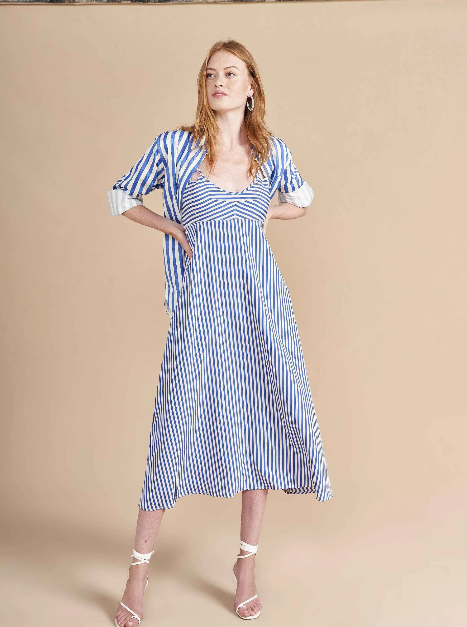 La Ligne Portia Dress White/Cobalt Best Sale